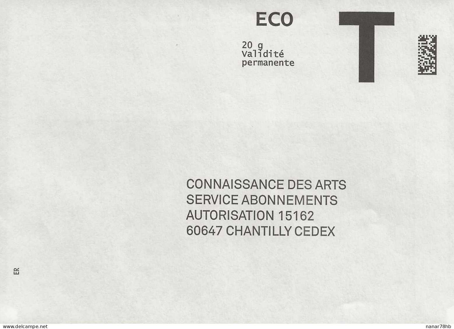 Lettre T, Connaissance Des Arts, Eco 20gr - Cartas/Sobre De Respuesta T