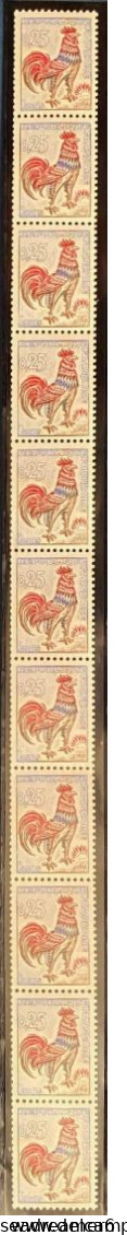 Coq De DECARIS N°1331** 0.25c Roulette De 11 Timbres Dont 2 Avec Numéros Verts TTB - 1962-1965 Coq De Decaris