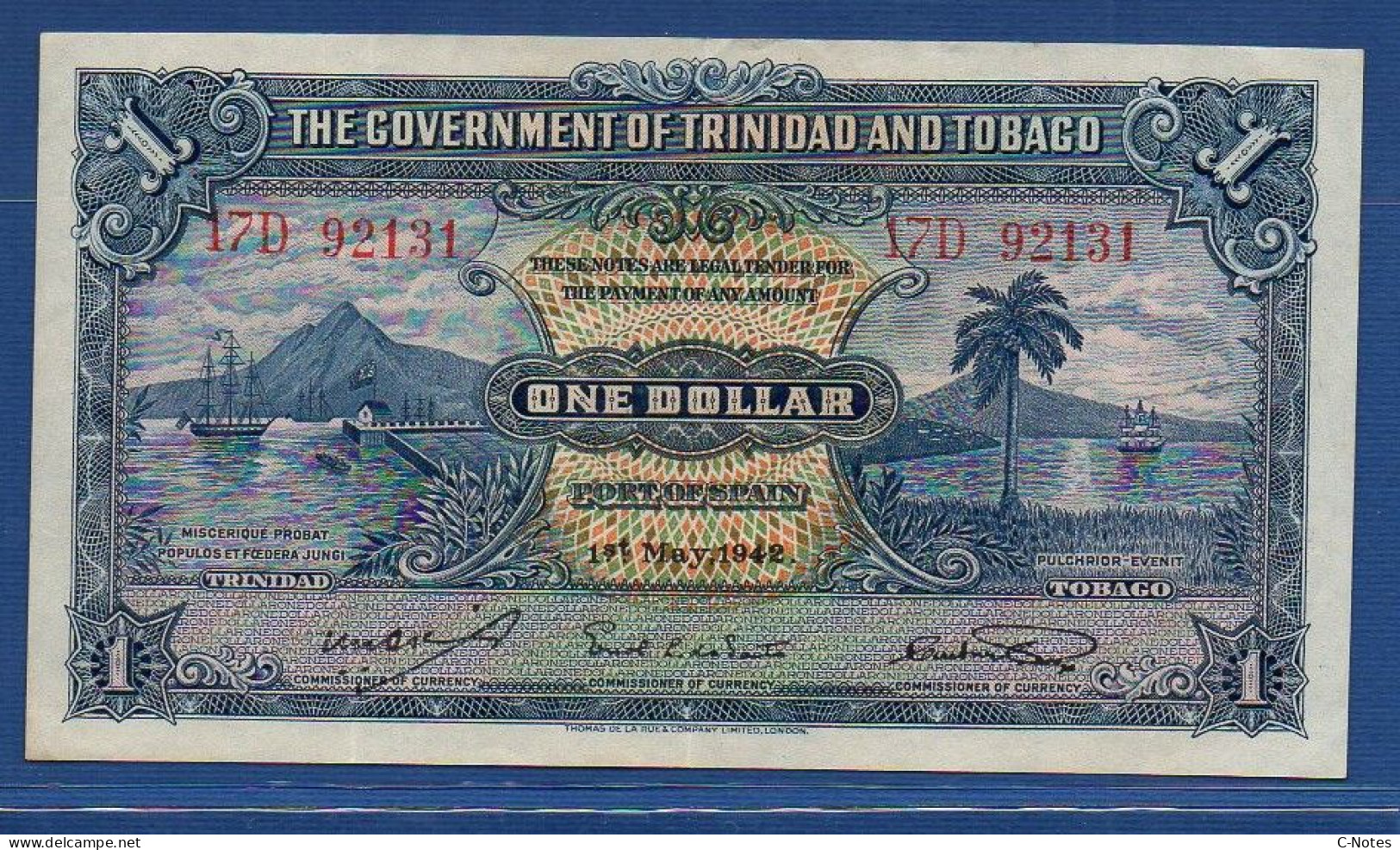 TRINIDAD & TOBAGO - P. 5c – 1 Dollar 01.05.1942 VF/XF, S/n 17D 92131 - Trinidad & Tobago