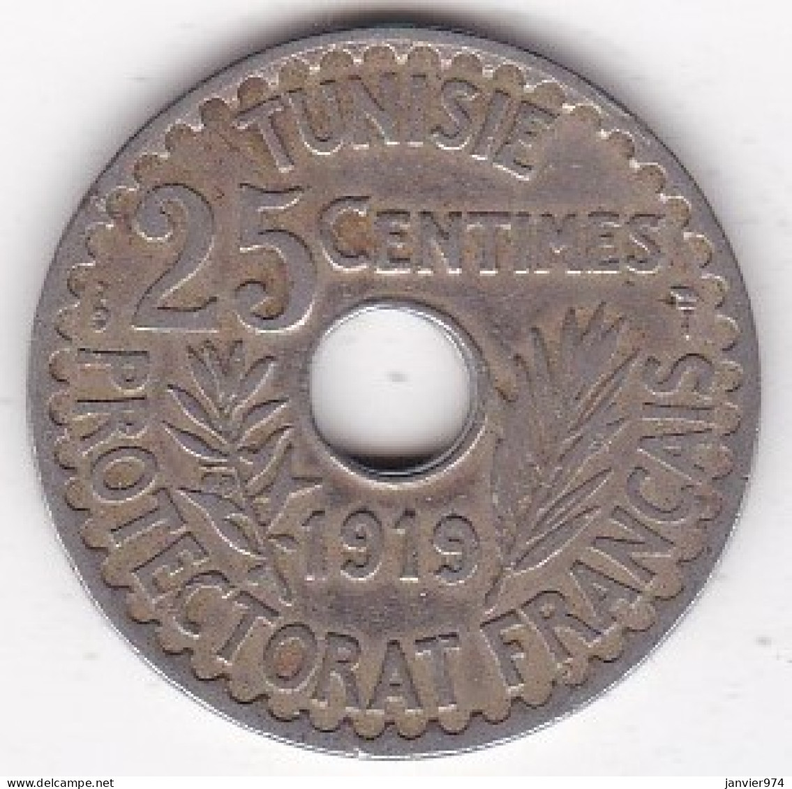 Protectorat Français 25 Centimes 1919 , Bronze Nickel, Lec# 130 - Tunisia