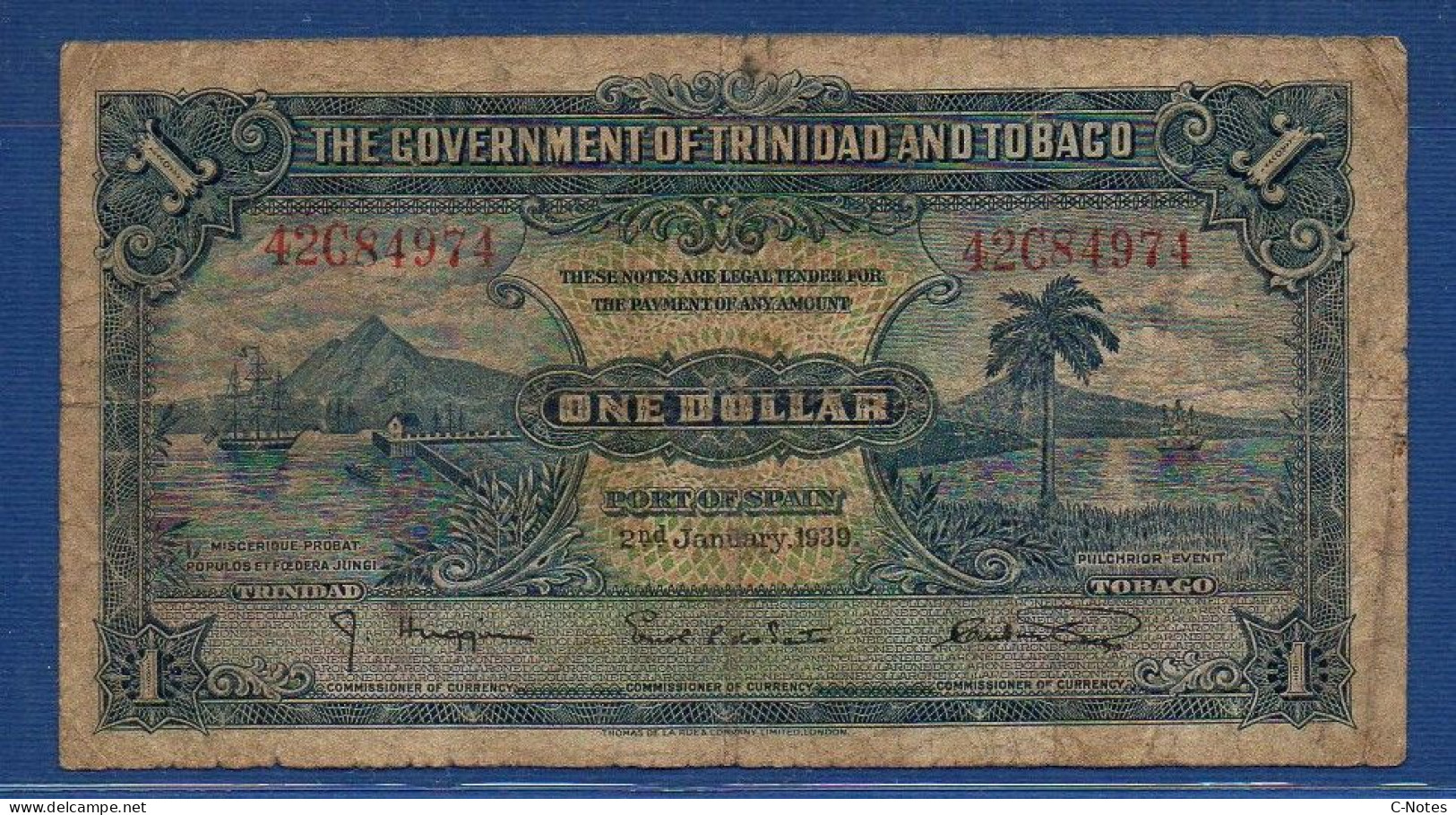 TRINIDAD & TOBAGO - P. 5b – 1 Dollar 02.01.1939 Circulated, S/n 42C 84974 - Trindad & Tobago