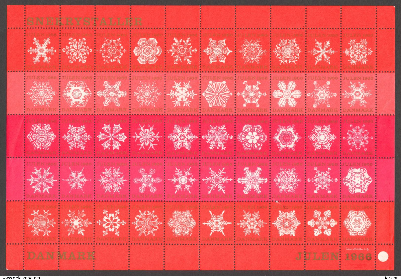 Snowflake Snow - Christmas - JUL - LABEL / CINDERELLA / VIGNETTE - 1966 Denmark Danmark - MNH Sheet - Sonstige & Ohne Zuordnung