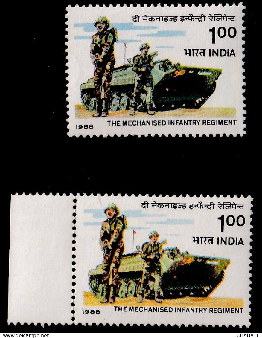 INDIA-1988-THE MECHANIZED INFANTRY REGIMENT- YELLOW COLOR SHIFTING + COLOR  VARIATION + FRAME SHIFTING-MNH-IE-45 - Variétés Et Curiosités