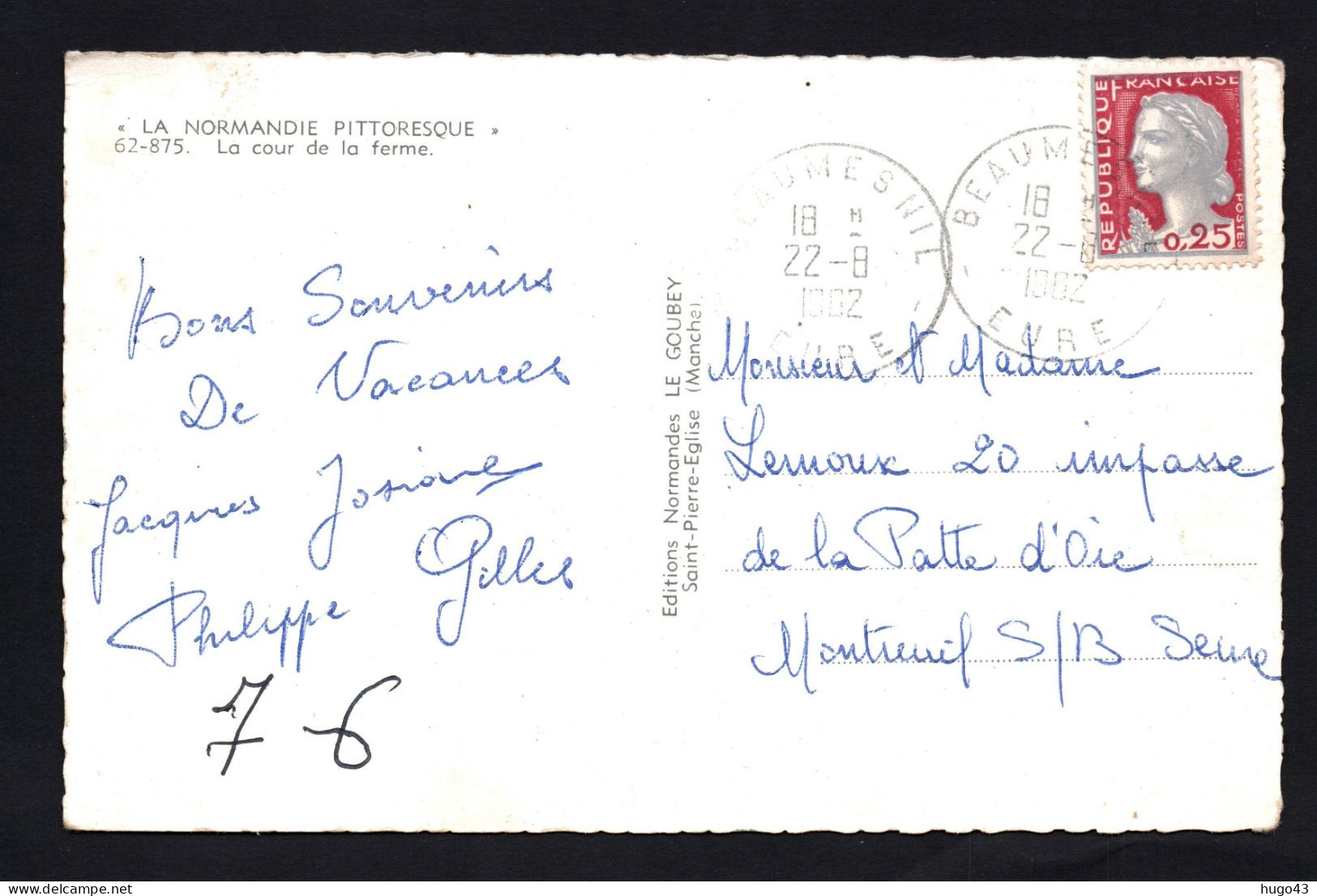 (RECTO / VERSO) BEAUMESNIL EN 1962 - NORMANDIE PITTORESQUE - LA COUR DE LA FERME - FORMAT CPA - Beaumesnil