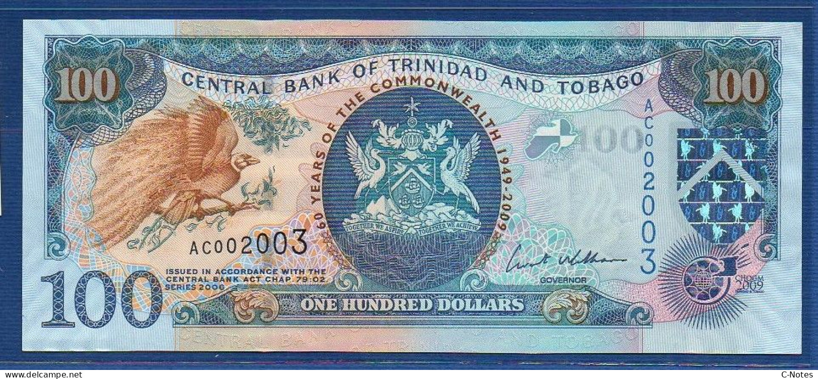 TRINIDAD & TOBAGO - P.52 – 100 Dollars 2009 UNC, S/n AC002003 "60 Years Of The Commonwealth" Commemorative Issue - Trinidad En Tobago