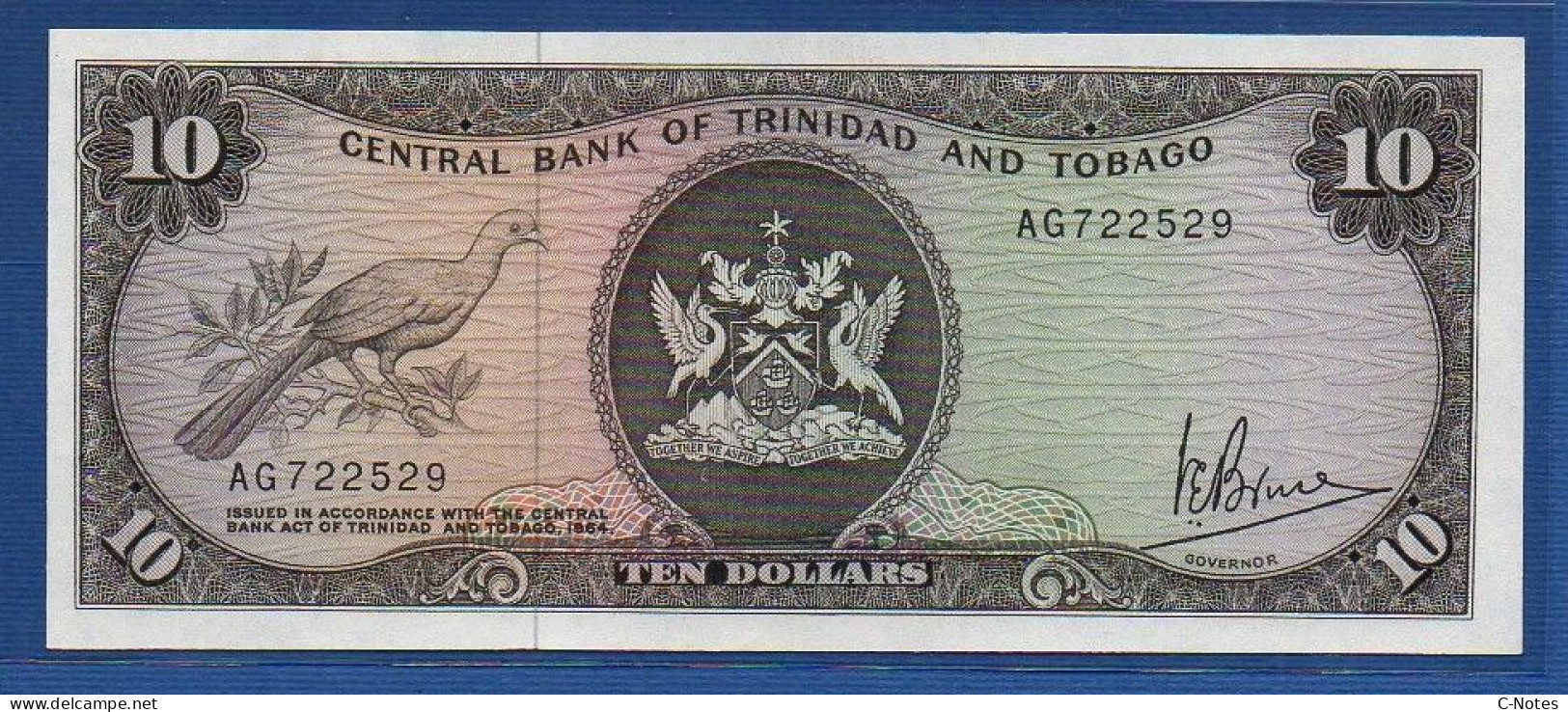 TRINIDAD & TOBAGO - P.32 – 10 Dollars  L. 1964 UNC, S/n AG722529 - Trinidad & Tobago