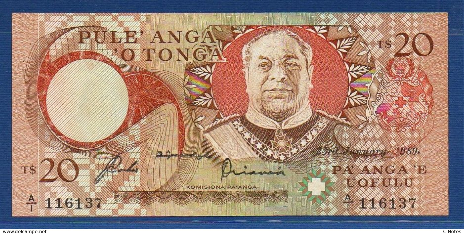 TONGA - P.23c – 20 PA'ANGA 23.01.1989 UNC-, S/n A/I 116137 - Tonga