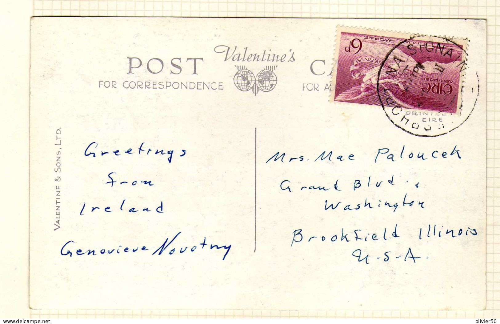 Irlande (1949) - CP Pour Les Etats-Unis - - Airmail