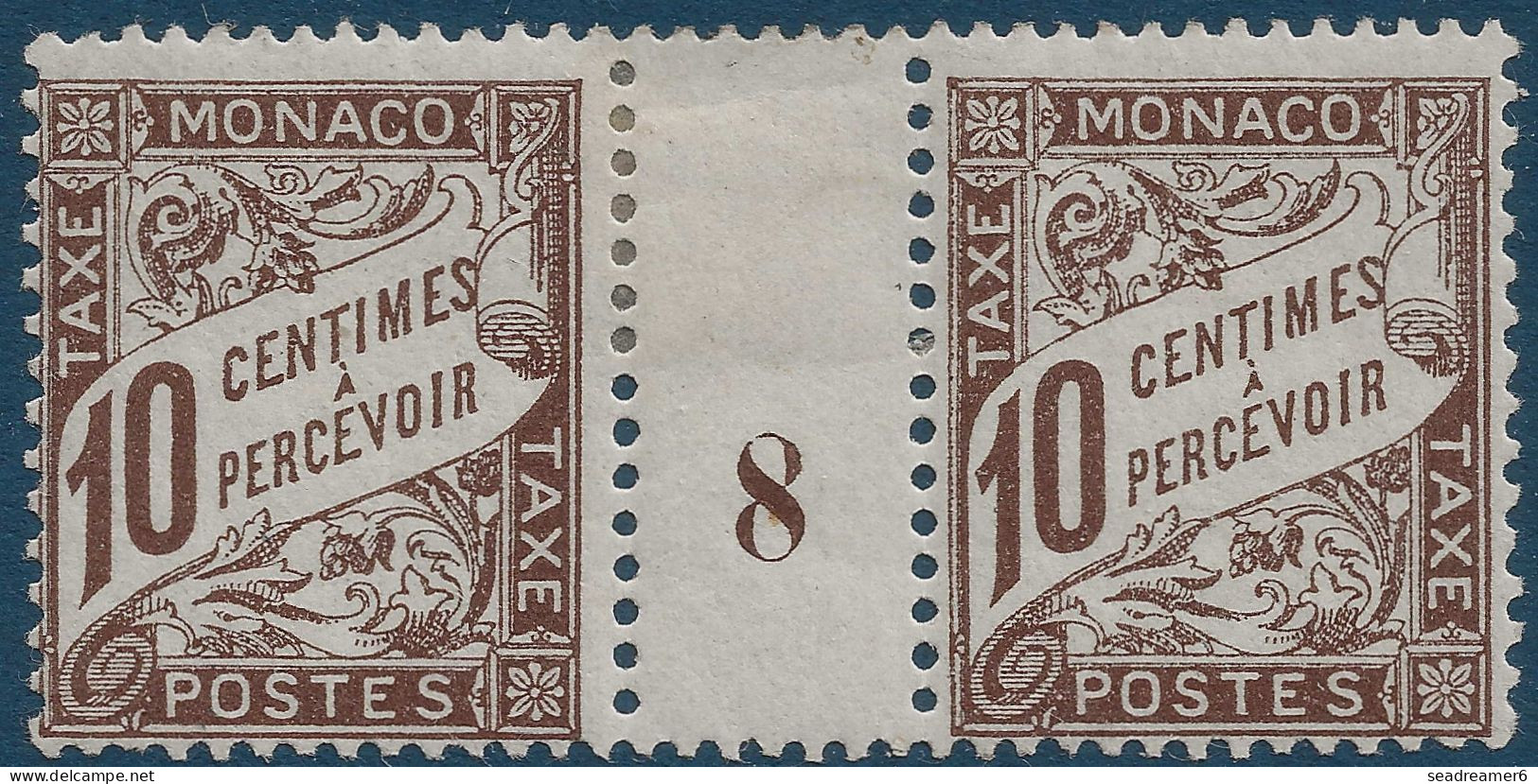 MONACO Timbre TAXE Paire Millésime 8 De 1911 N°4* 10c Brun Un Des Quelques Timbres " Phare"  Tres Frais & RR - Postage Due