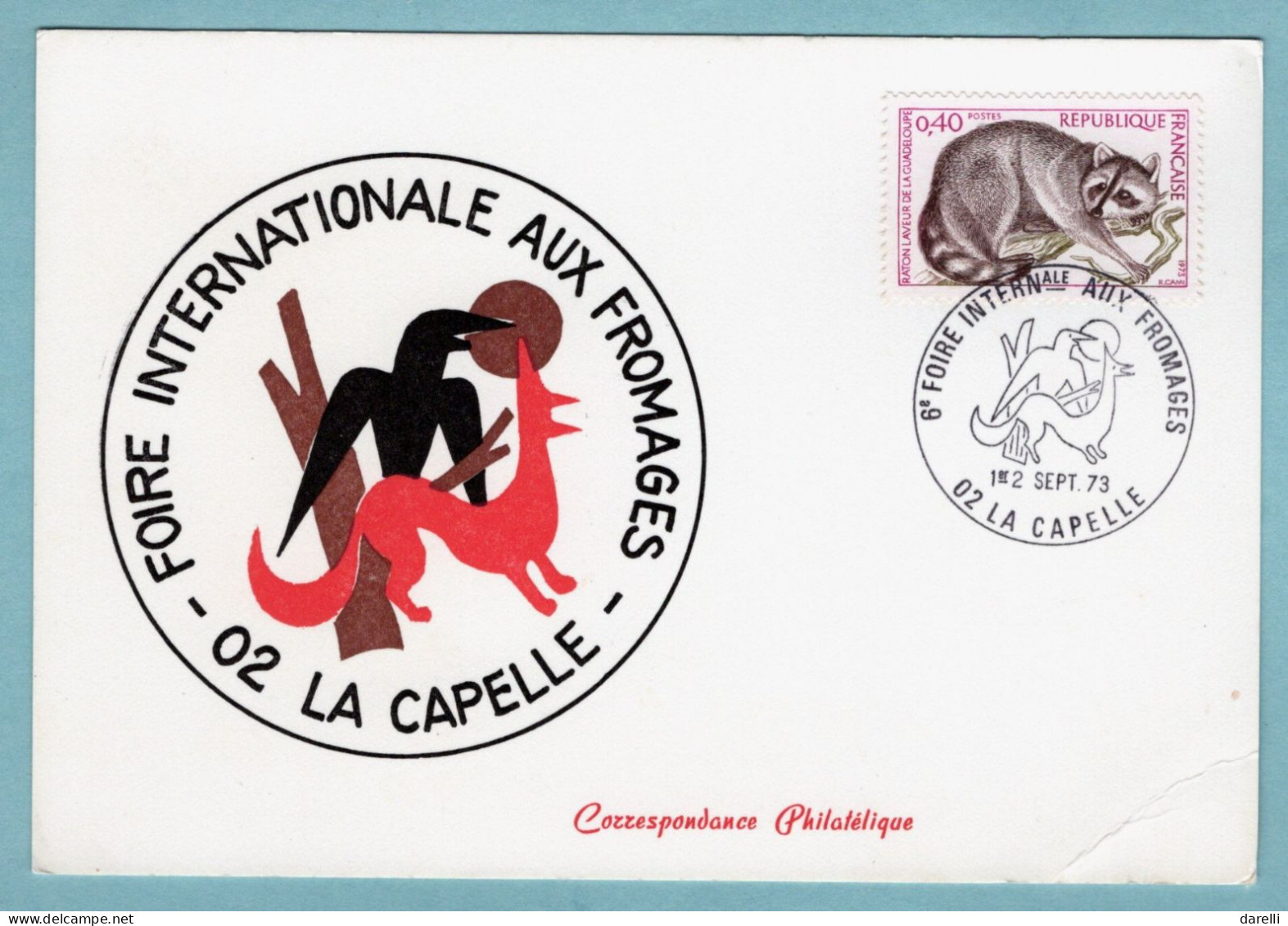 Carte Maximum 1973 - Foire Internationale Aux Fromages - 02 La Capelle YT 1754 - Raton Laveur - Alimentation