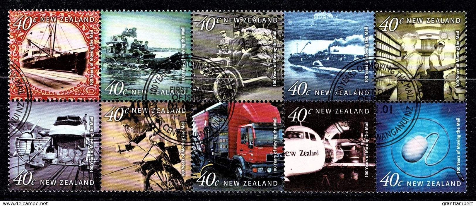 New Zealand 2001 Moving The Mail Set As Block Of 10 Used - Used Stamps