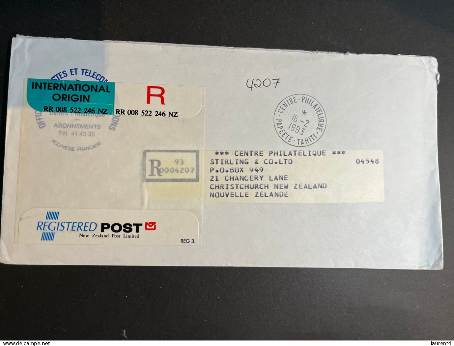 (2 R 34) French Polynesia Postmark Tahiti - 1993 - On Registered New Zealand Post Letter - Posted To New Zealand - Tahiti