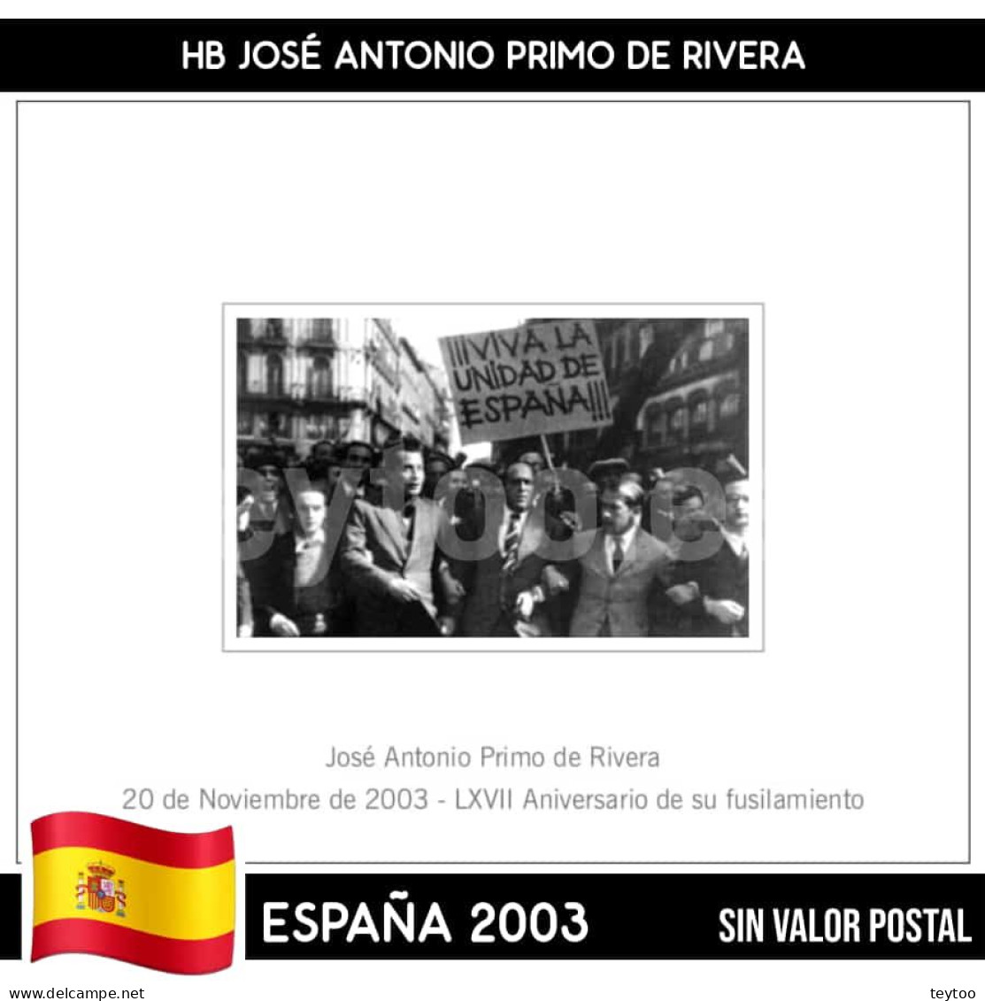 D0269# España 2003, HB José Antonio Primo De Rivera (MNH) CO#FE-2003-10 - Autres & Non Classés