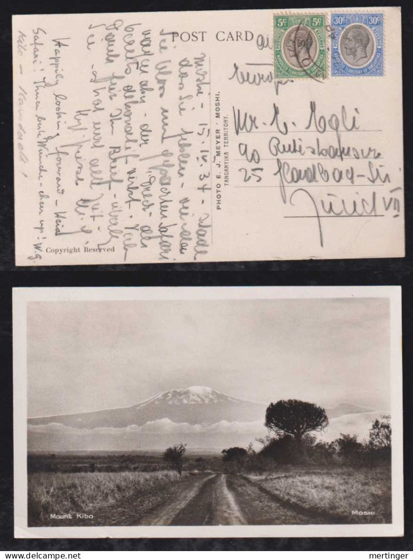 Tanganyika 1934 Airmail Picture Postcard MOSHI X Switzerland Mount Kibo - Tanganyika (...-1932)