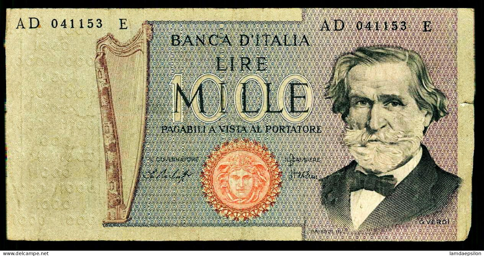 A9  ITALIA    BILLETS DU MONDE   BANKNOTES  1000 LIRE 1969 - Autres & Non Classés