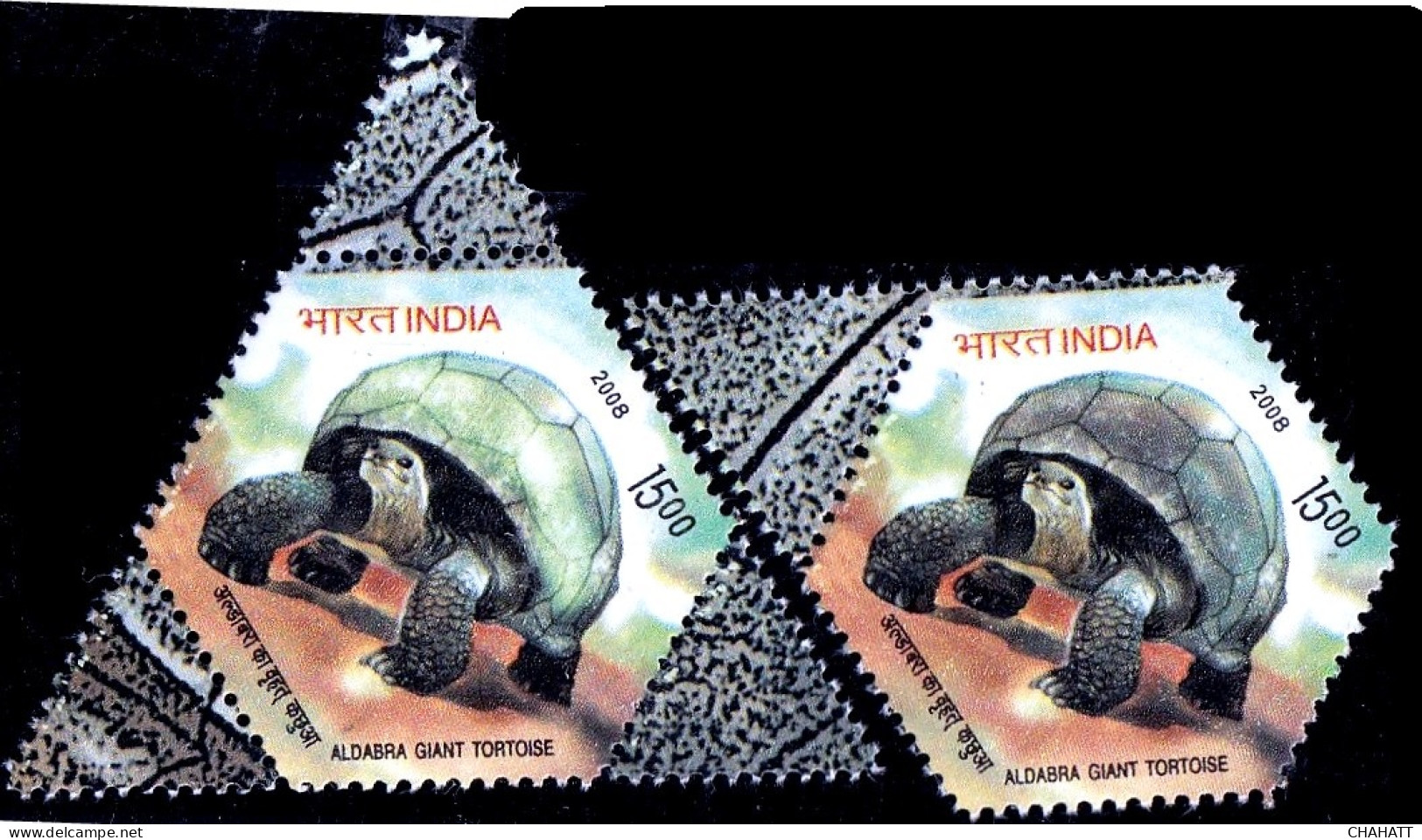 INDIA-2008-ALDABRA GIANT TORTOISE- ODD SHAPED X2-ERROR- COLOR DRYPRINT- MNH- IE-59 - Abarten Und Kuriositäten