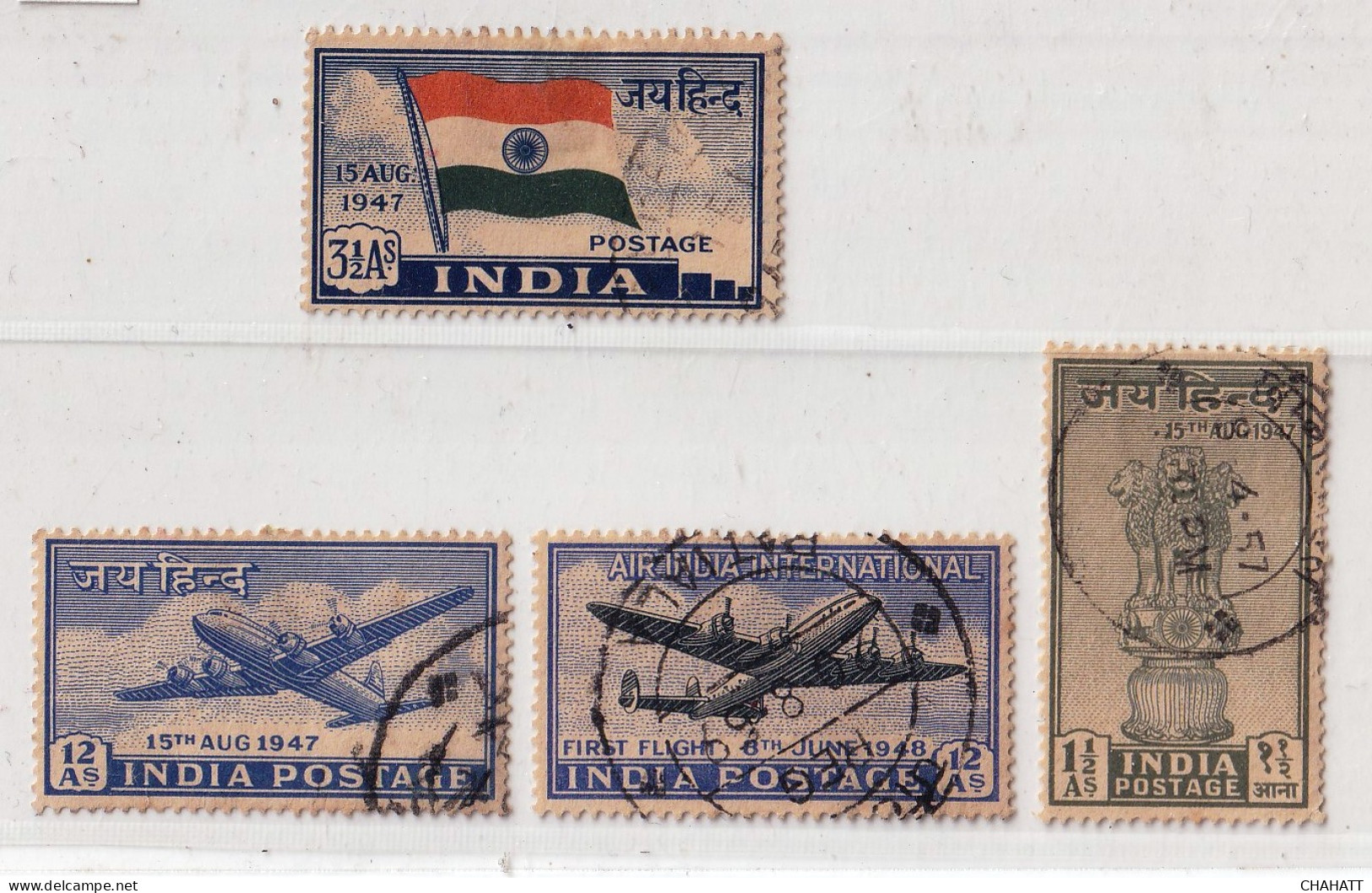 INDIA-1947- FIRST SET OF 4 STAMPS WITH ONE OF 1948 ISSUE-FU IE-57 - Gebraucht