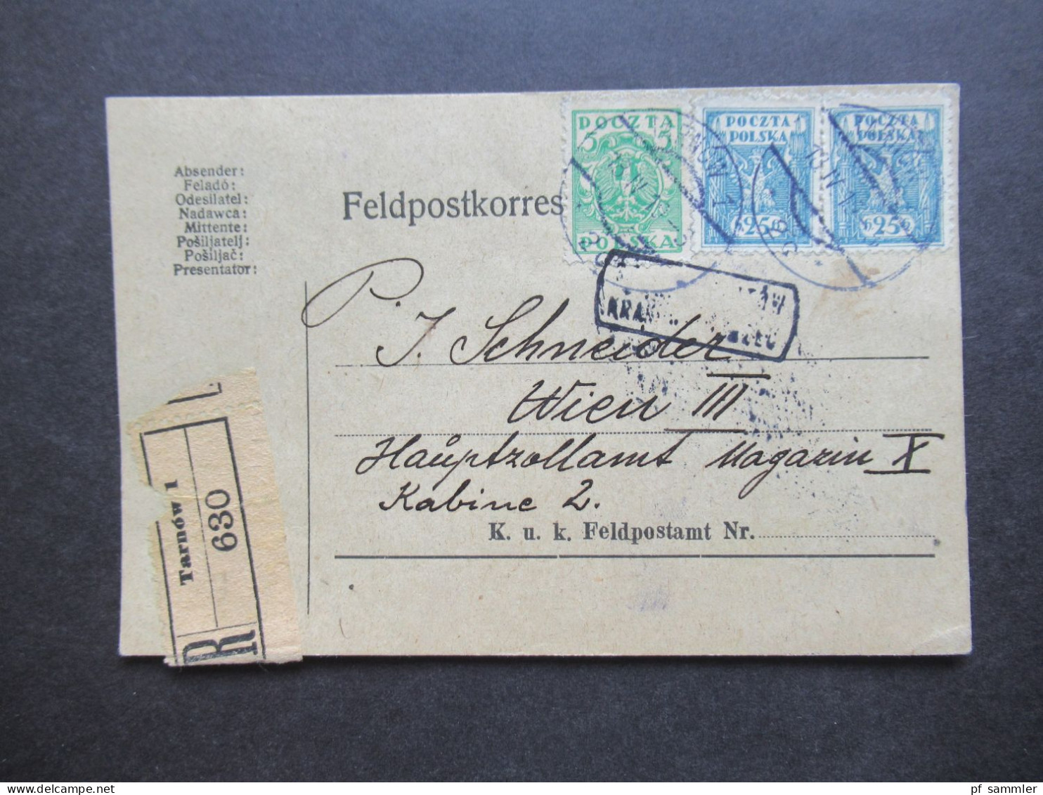 Österreich / Polen 1919 Alte KuK Feldpost PK Einschreiben Tarnow 1 Und Zensurstempel ?! Nach Wien Gesendet! - Covers & Documents