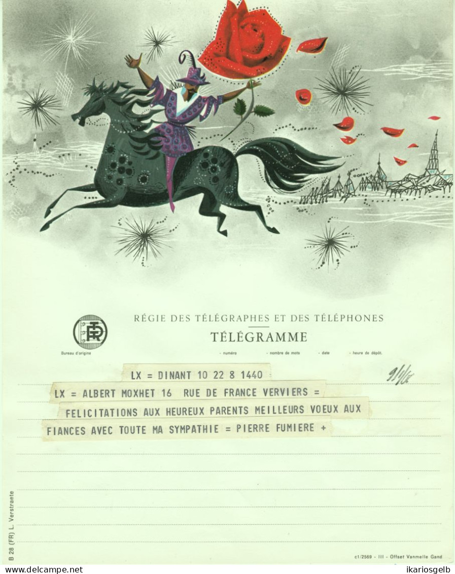 BELGIQUE Belgie Belgien 1966 Telegramm Liefdadigheidstelegram Télégramme De Philanthropie Schmuckblatttelegramm Tavirat - Telegramme
