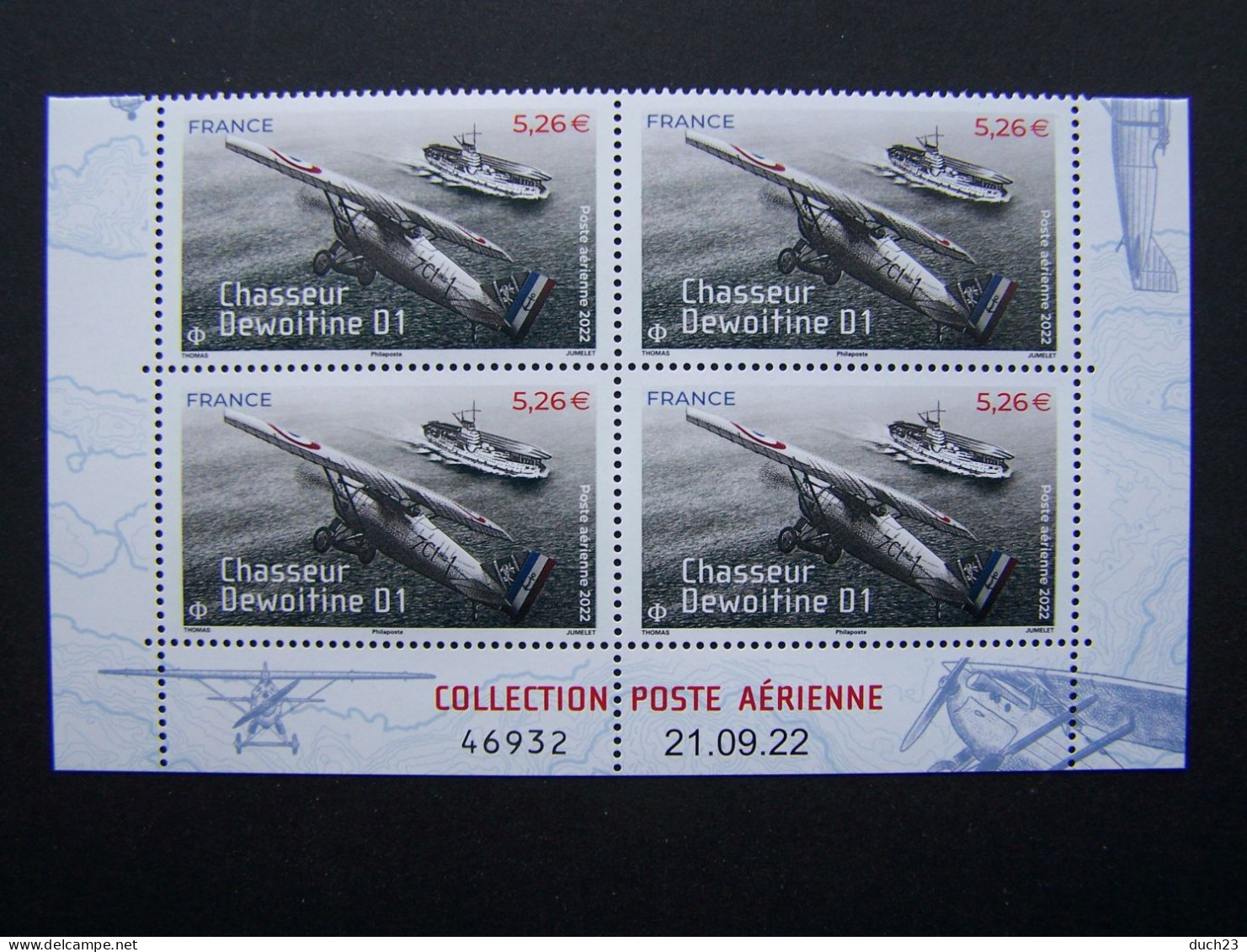 FRANCE 2022 NEUF** N° 92a CHASSEUR DEWOITINE D1 ISSU DU MINI FEUILLET COIN DATE 21.09.22 - Airmail