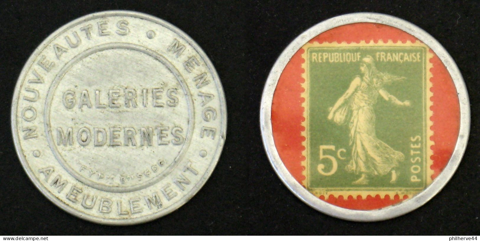 Timbre-monnaie GALERIES MODERNES 5c Vert Fond Rouge TB Cote 300€ - Monetary / Of Necessity