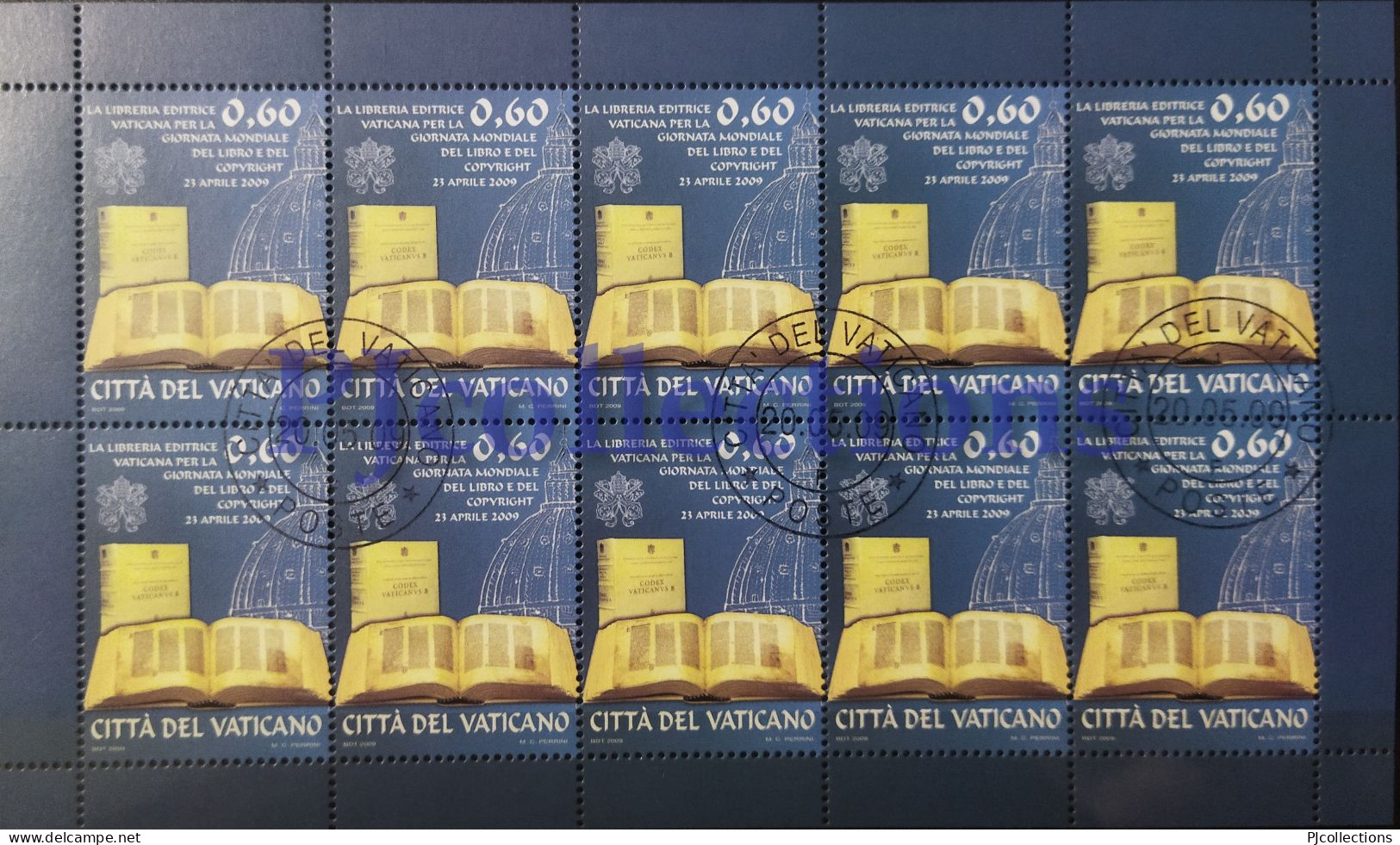 3772- VATICANO - VATICAN CITY 2009 GIORNATA MONDIALE DEL LIBRO FULL SHEET 10 STAMPS C/ANNULLO 1° GIORNO - USED - Gebraucht