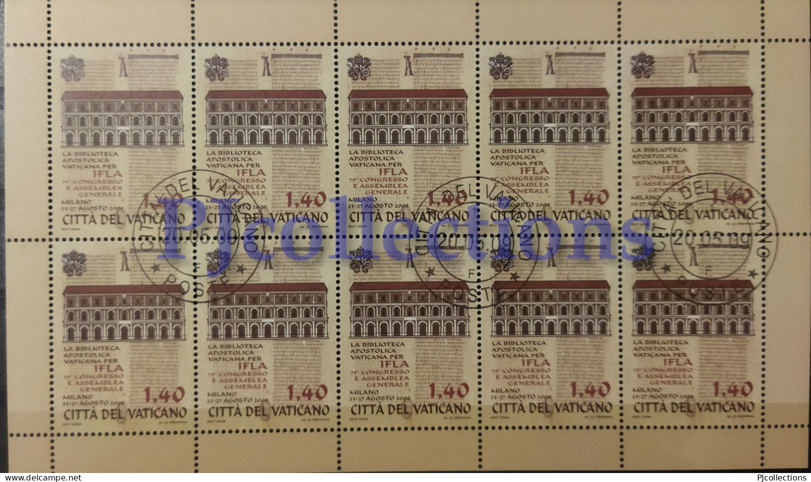 3774- VATICANO - VATICAN CITY 2009 CONGRESSO GENERALE DELL' IFLA FULL SHEET 10 STAMPS C/ANNULLO 1° GIORNO - USED - Gebraucht