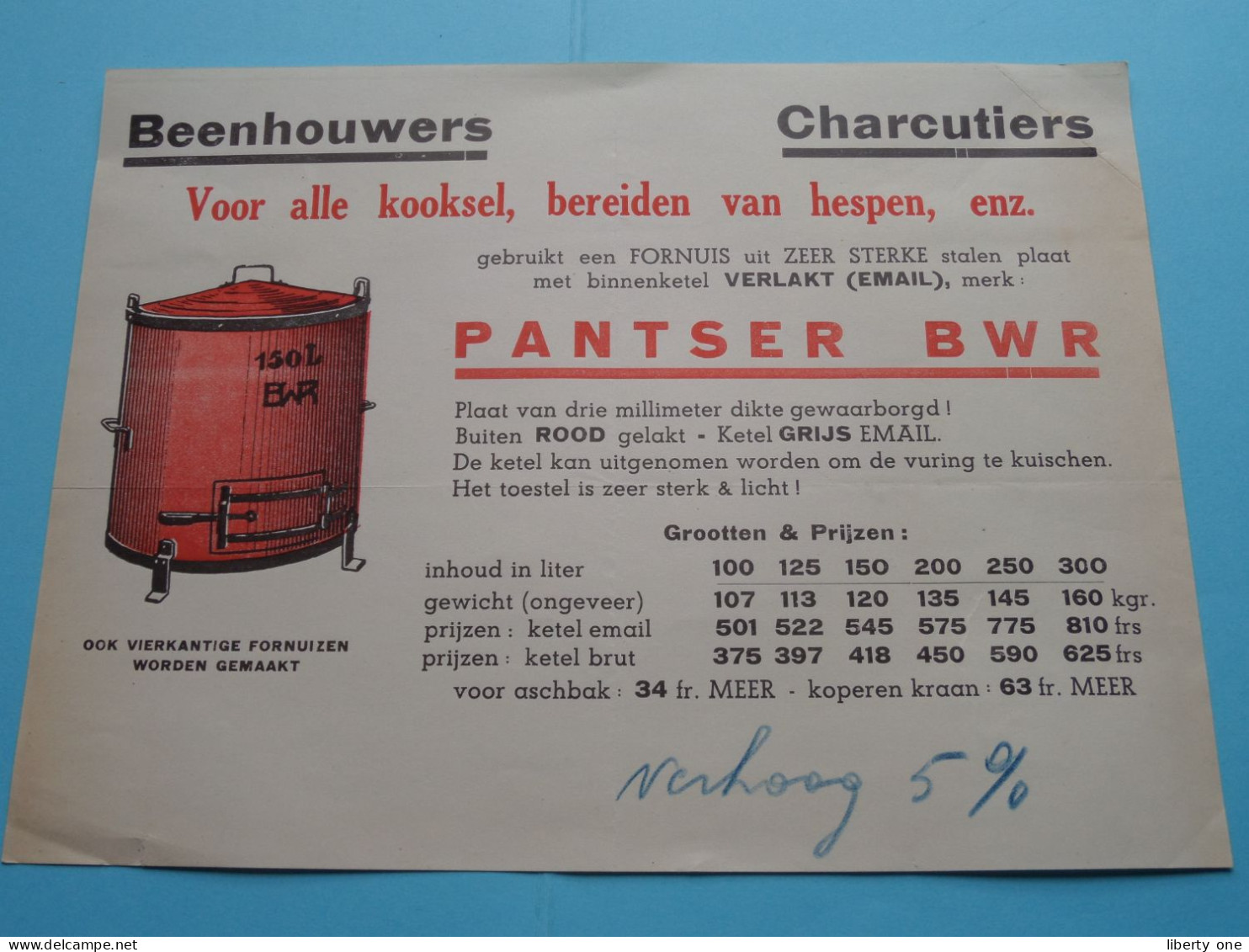 BEENHOUWERS -- CHARCUTIERS "" PANTSER BWR "" ( Depliant / Folder / Prijslijst ) ! - Publicidad