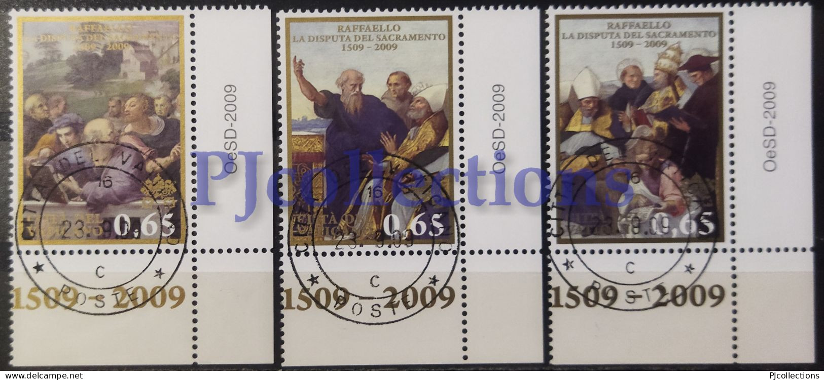 3776- VATICANO - VATICAN CITY 2009 "LA DISPUTA DEL SACRAMENTO" DI RAFFAELLO FULL SET 3 STAMPS C/ANNULLO 1° GIORNO - USED - Gebruikt