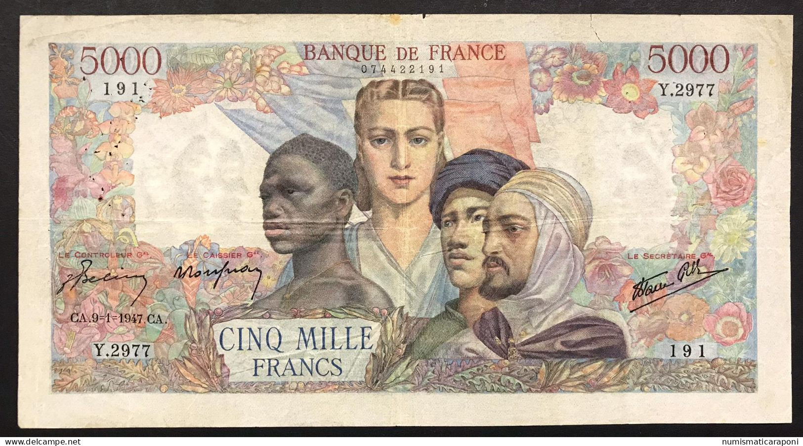 Francia France 5000 Francs 1942-1947 Empire Français 09 01 1947 Pick#103 Lotto.968 - 5 000 F 1942-1947 ''Empire Français''