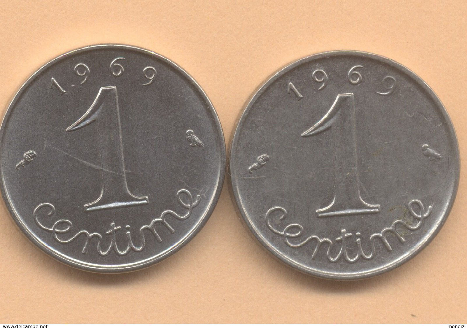 1 CENTIME  1969 QUEUE LONGUE ET NORMAL LES 2 - 1 Centime