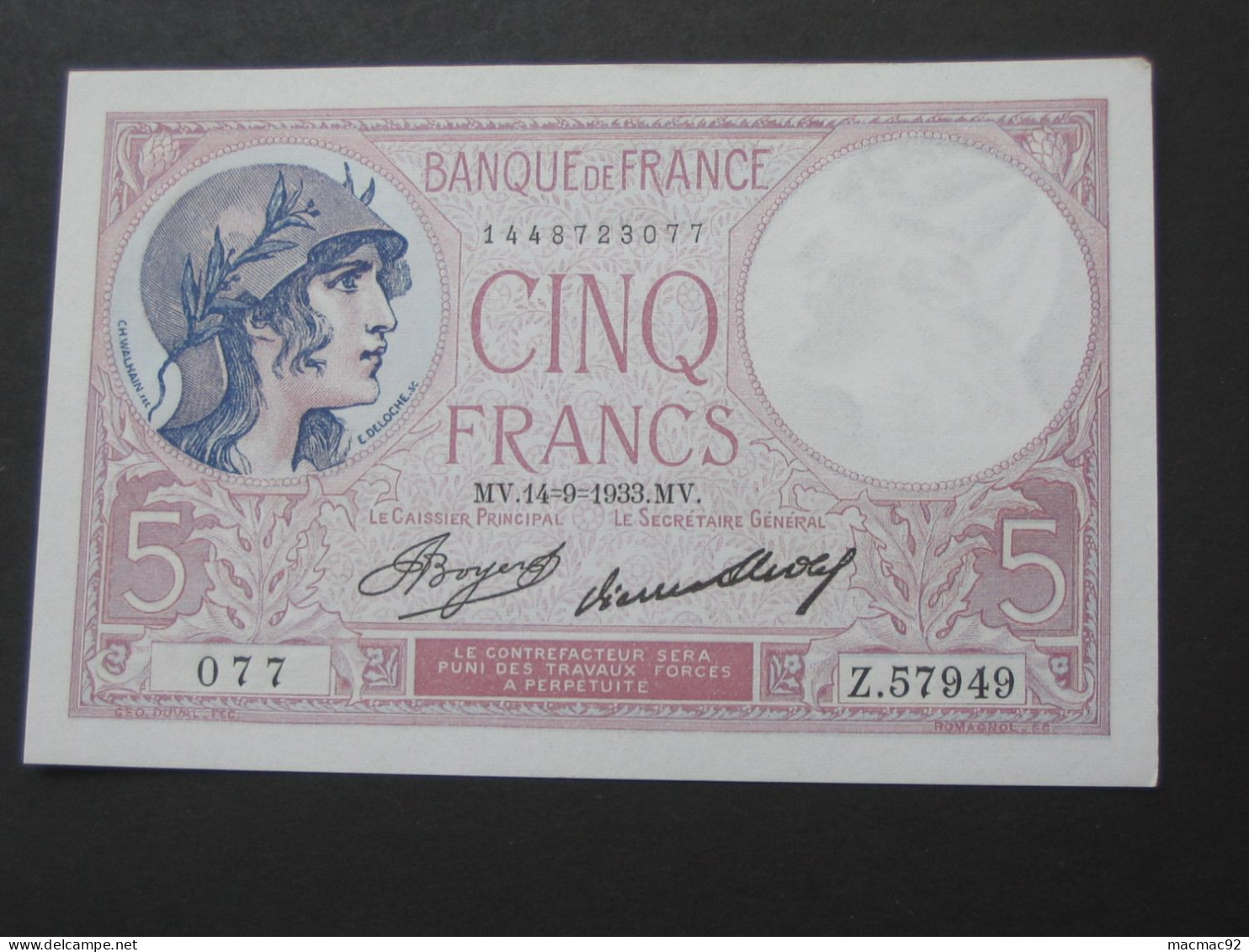 5 Francs VIOLET 14=9=1933   **** EN ACHAT IMMEDIAT **** - 5 F 1917-1940 ''Violet''