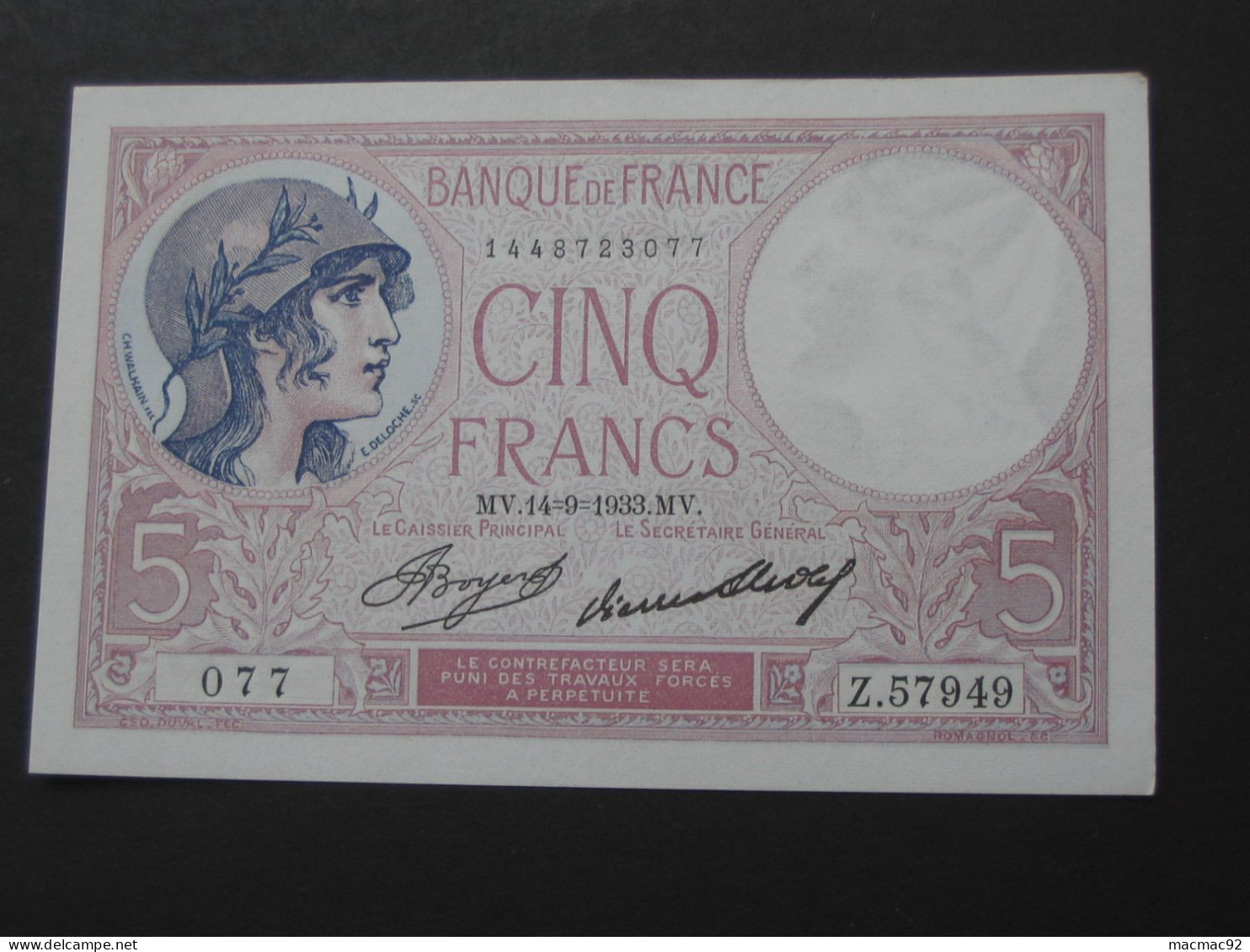 5 Francs VIOLET 14=9=1933   **** EN ACHAT IMMEDIAT **** - 5 F 1917-1940 ''Violet''