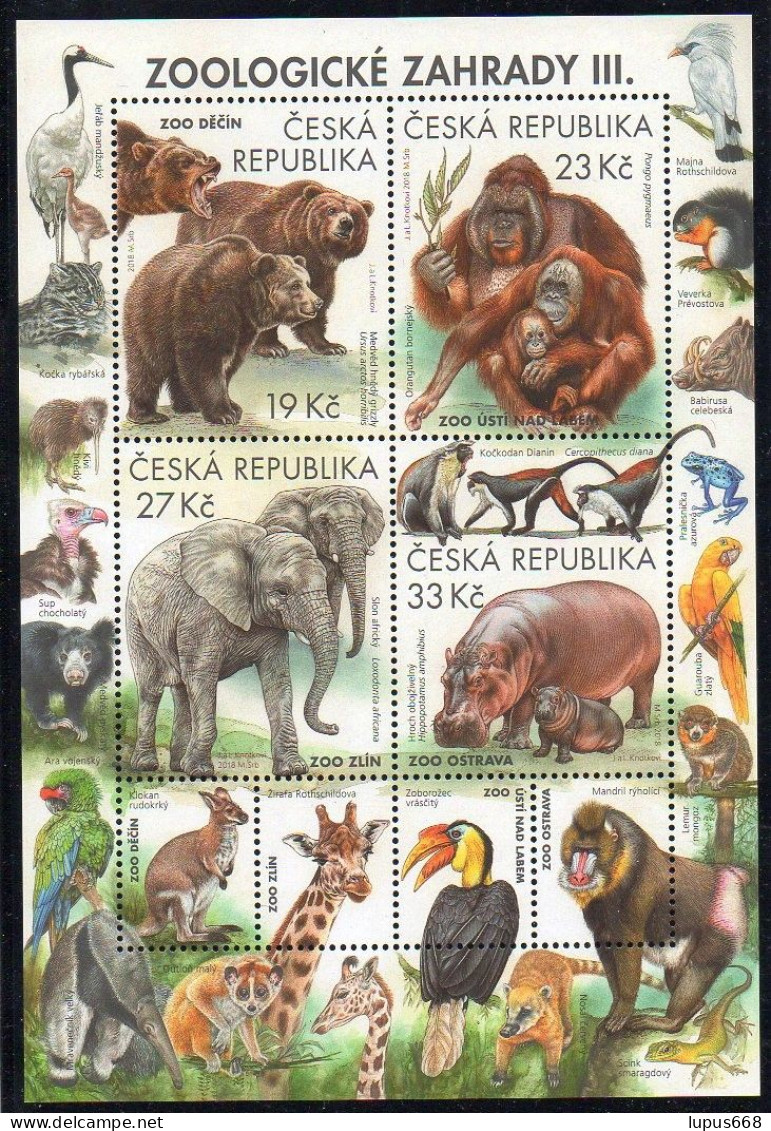 Tschechische Republik 2018 MiNr. 990/ 993 (Block 72) **/ Mnh ;  Tiere  Zoo III. - Blocks & Sheetlets