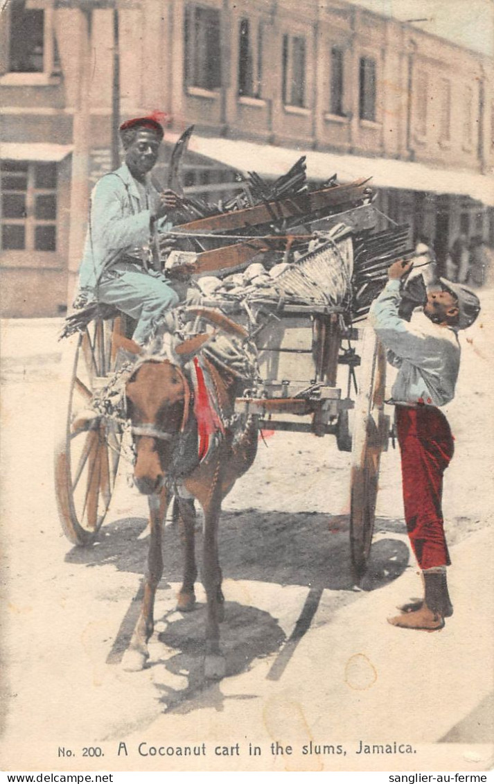 CPA ANTILLES JAMAIQUE A COCOANUT CART IN THE SLUMS JAMAICA / Cpa Rare - Jamaica