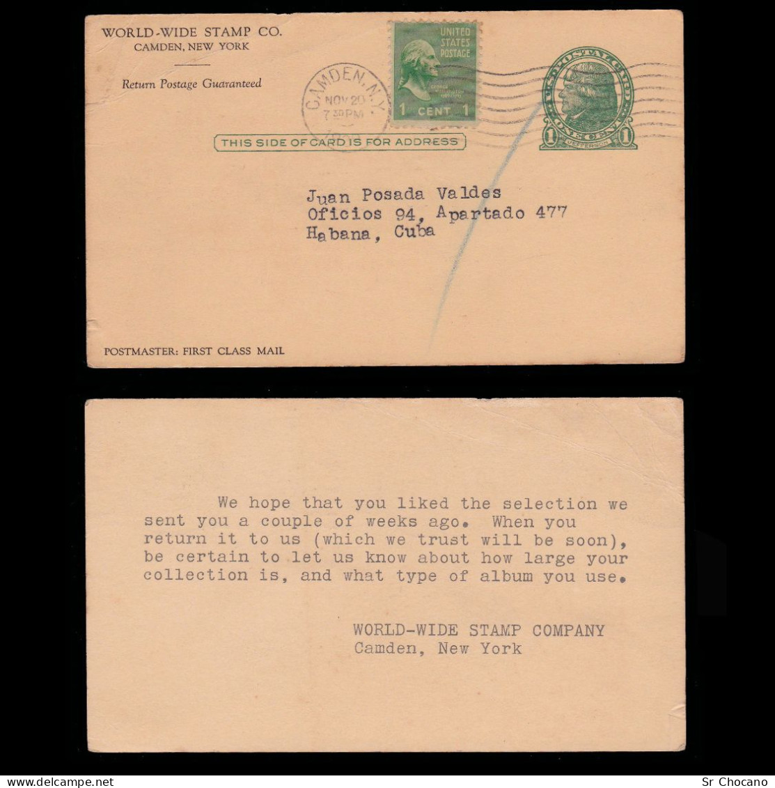 US.One Cent Jefferson Postal Card Postmarked 1949 - 1941-60