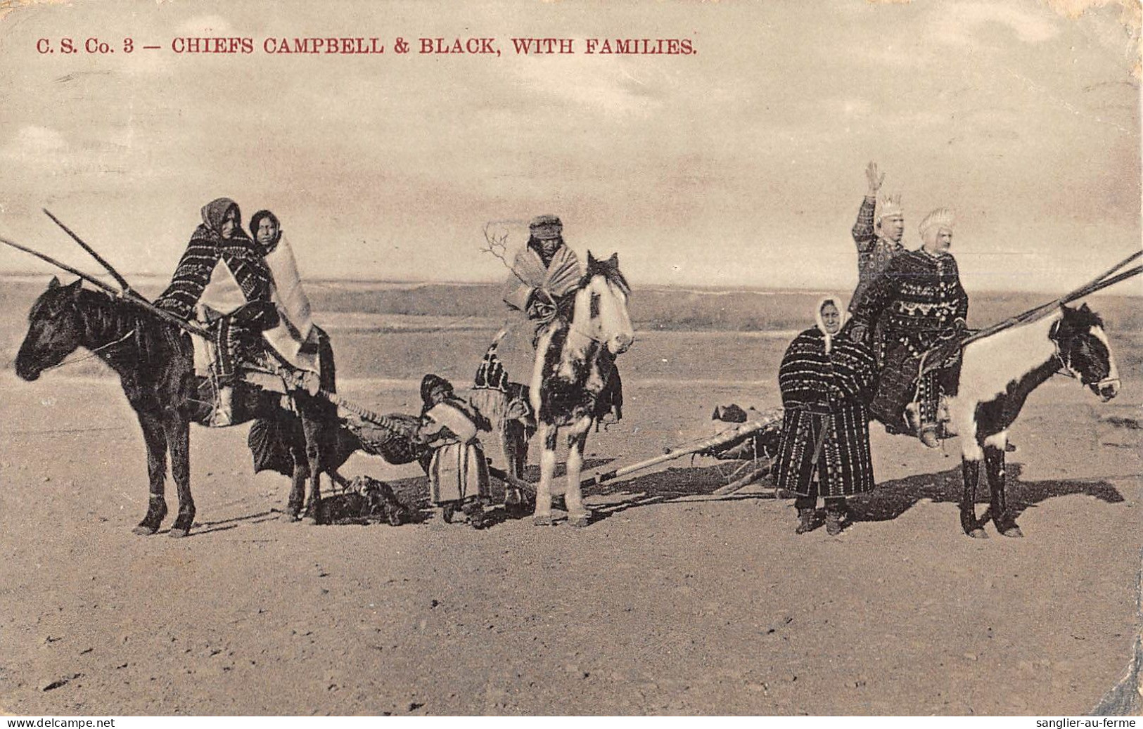 CPA THEME INDIENS D'AMERIQUE CHIEFS CAMPBELL AND BLACK WITH FAMILIES - Indianer