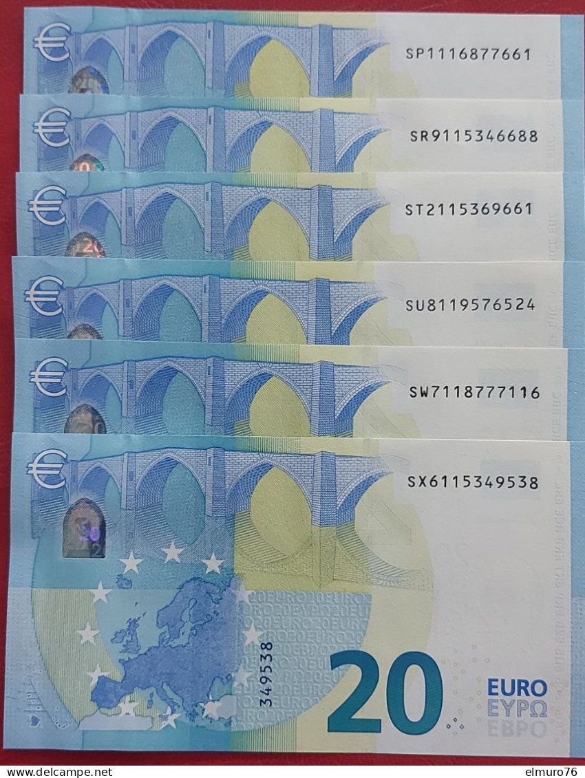 6x 20 EURO S025 Full Set SP SR ST SU SW SX Lagarde Italy Charge 11 Perfect UNC - 20 Euro