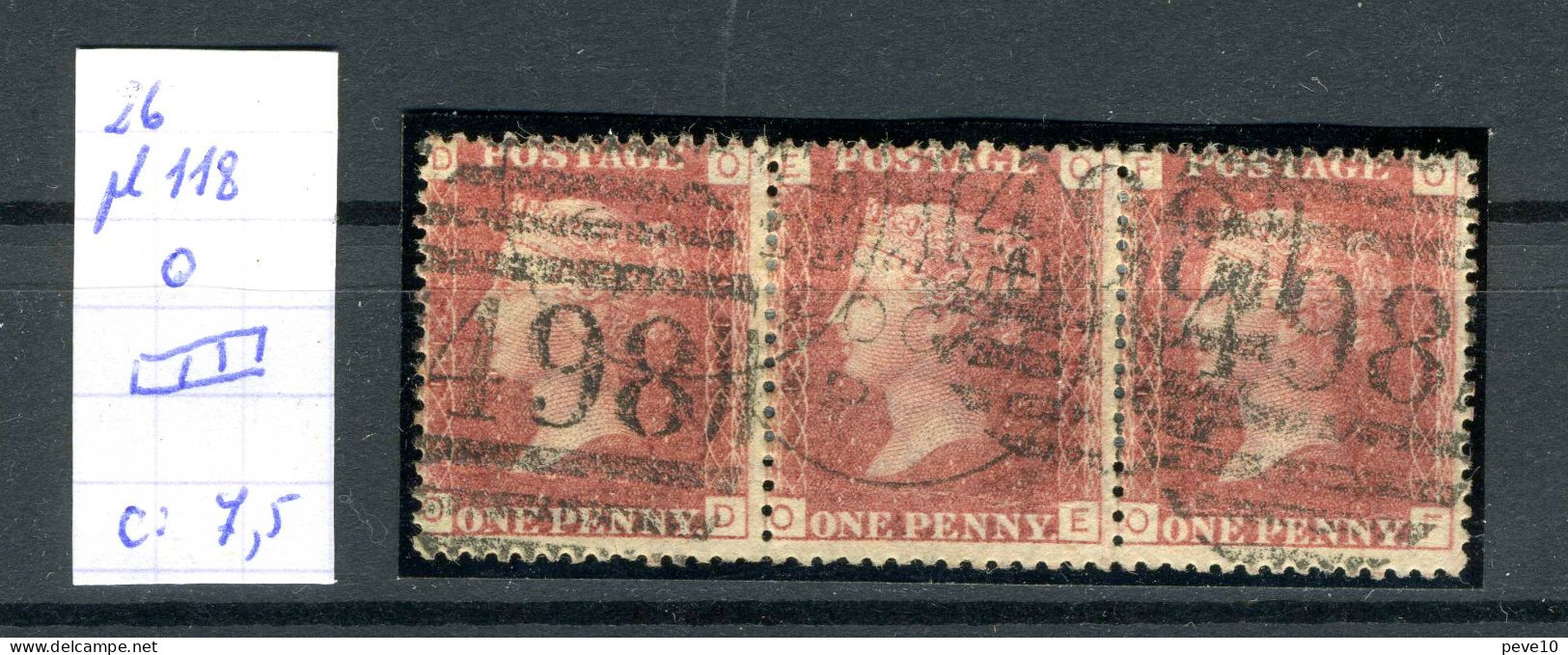 Grande-Bretagne   N°  26  Planche 118 En  Bande De Trois - Used Stamps