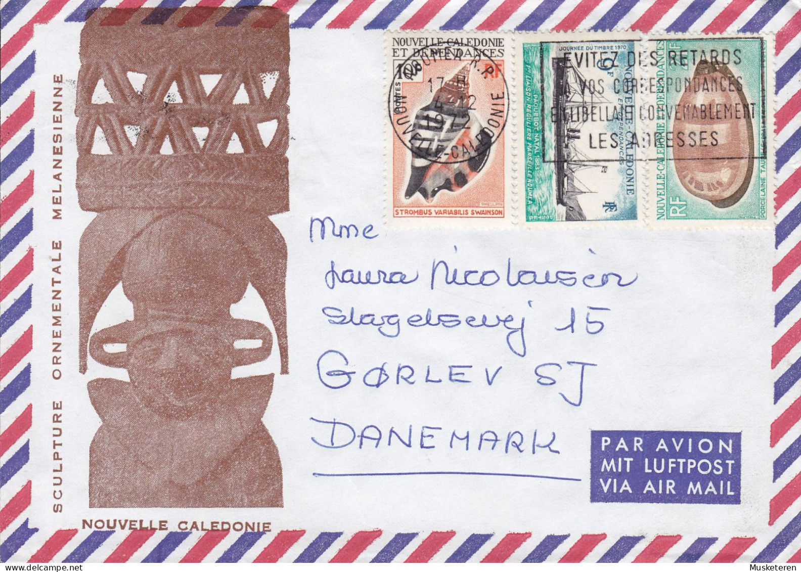 New Caledonia Nouvelle Caledonie Flamme 'Evitez Des Retards' NOUMEA 1972 Cover Lettre GØRLEV Denmark Shell Meeresschneck - Briefe U. Dokumente