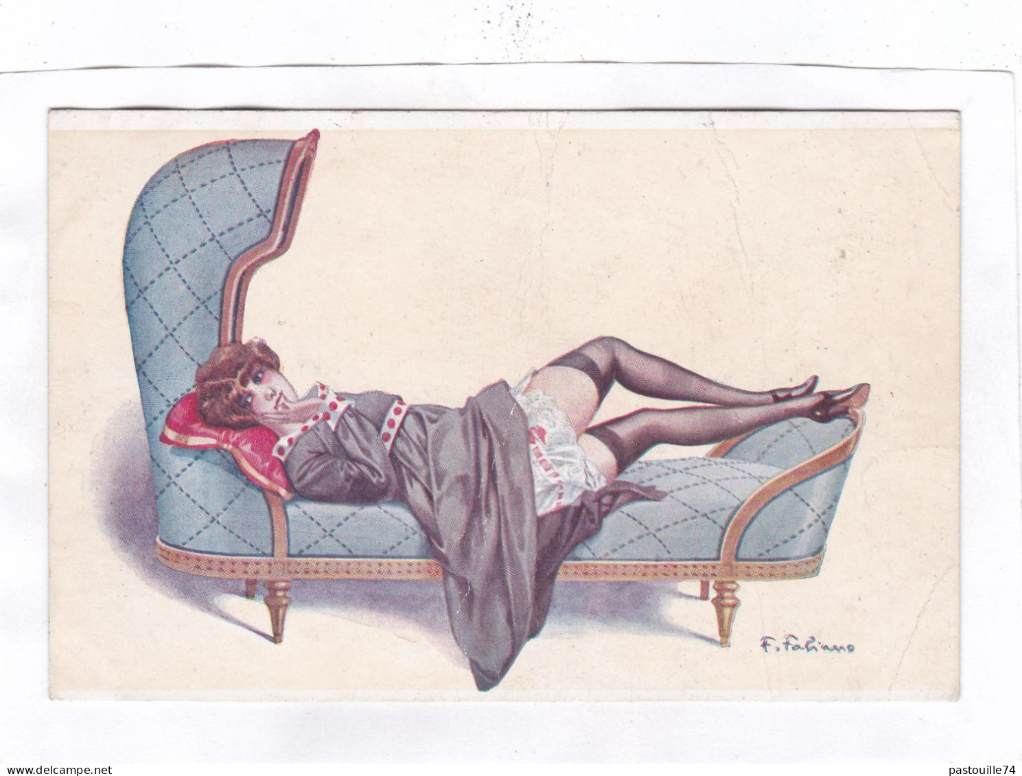 CPA :  14 X 9  -   Femme Allongée Sur Un Sofa. (Illustrateur F. Fabiano.) - Fabiano