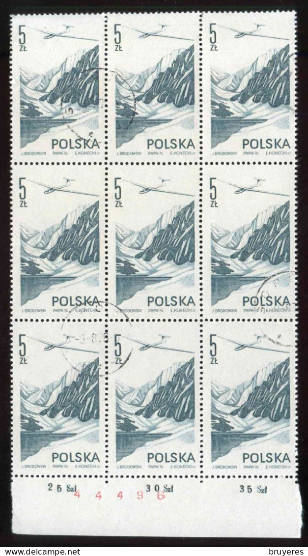 Partie De Feuille De 1976 De 9 Timbres Gommés Oblitérés De La P.A. De POLOGNE "5 Z. - PLANEUR JANTAR. " - Used Stamps