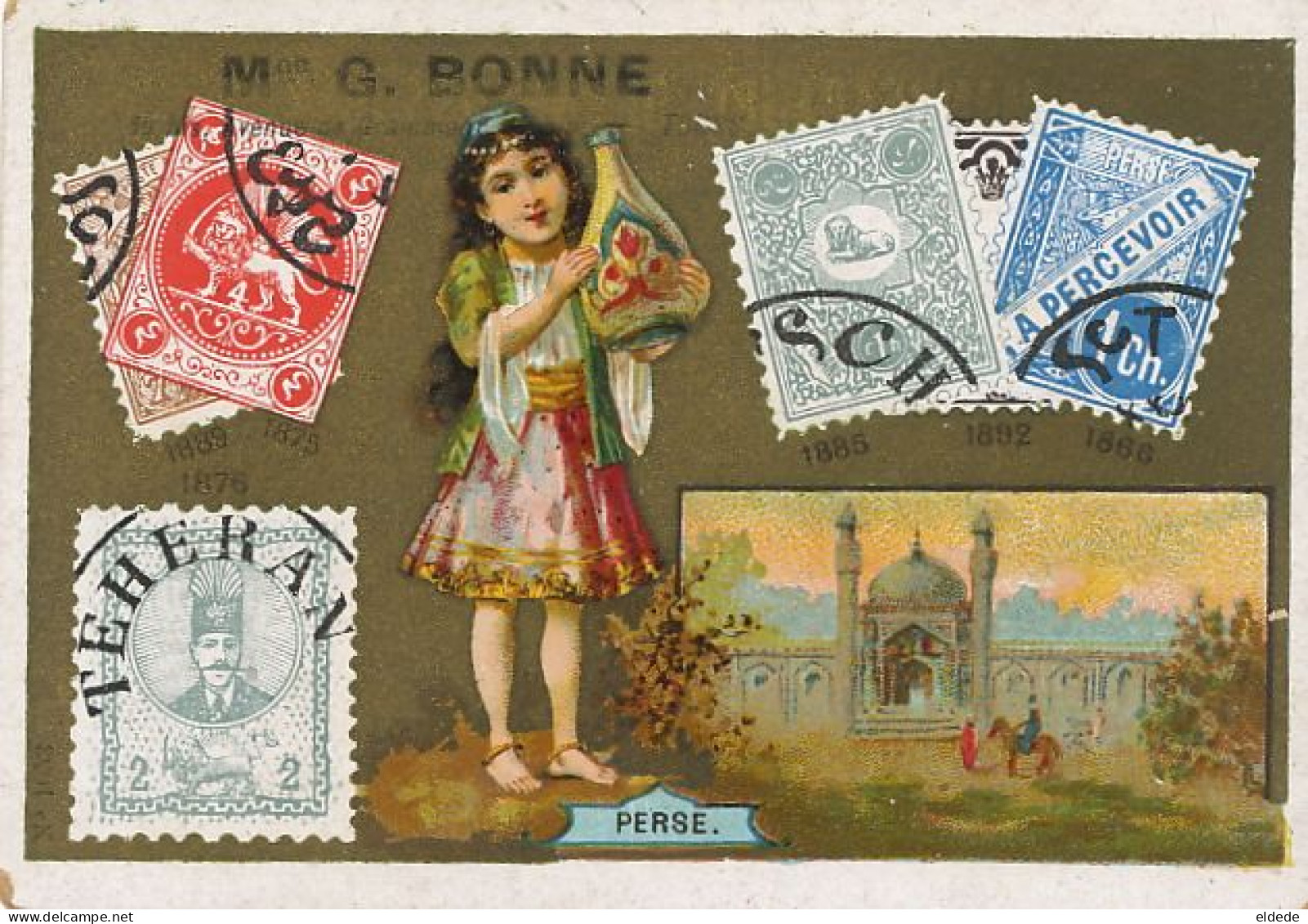 Chromo Perse Persia Iran  With Prints Of Persia Stamps Pub Bonne Tours - Iran