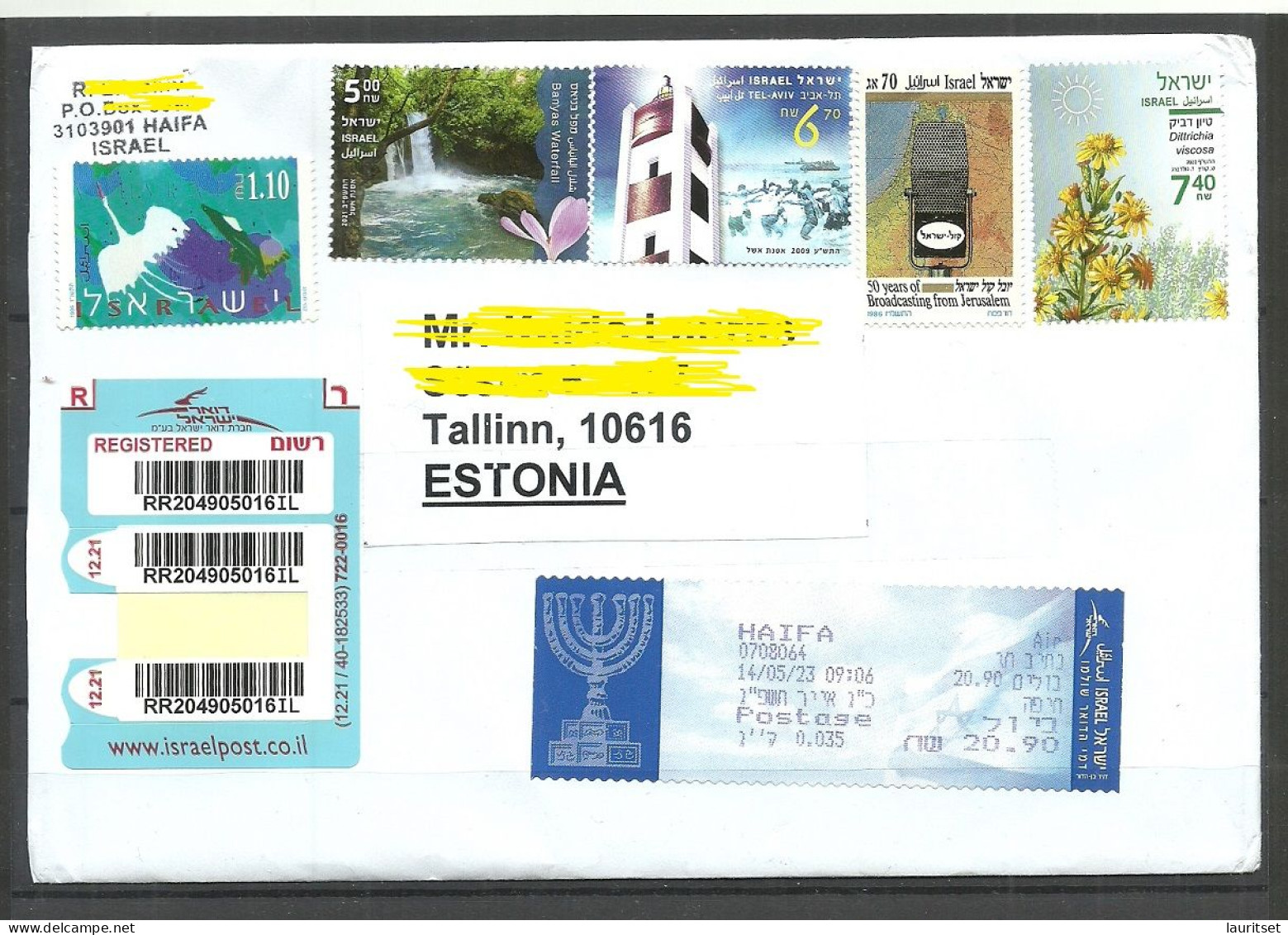 ISRAEL 2022 Registered Cover From HAIFA To Estonia With Many Nice Stamps - Storia Postale