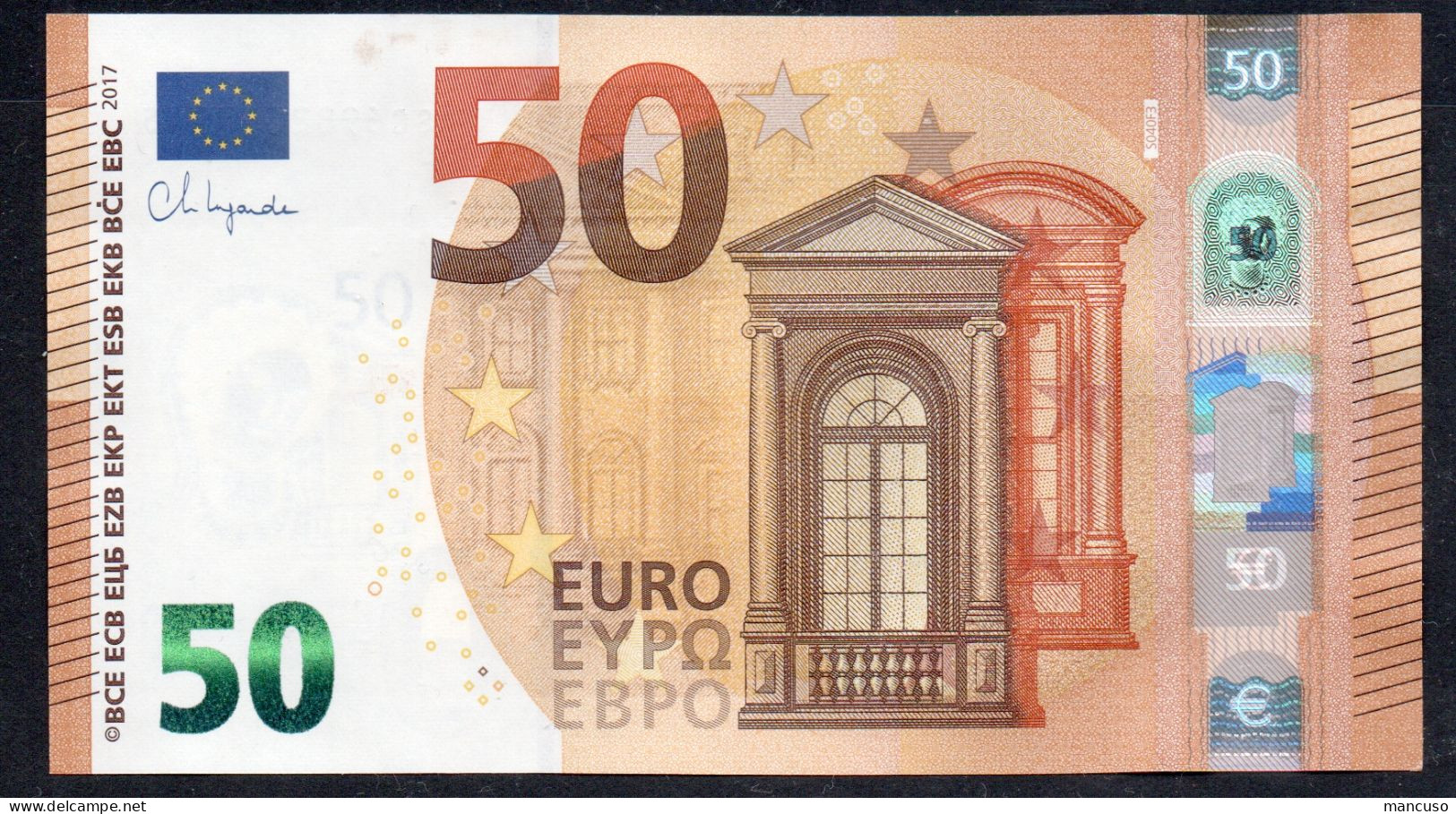 50 EURO ITALY  LAGARDE S040 SC  Ch  "98"  UNC - 50 Euro