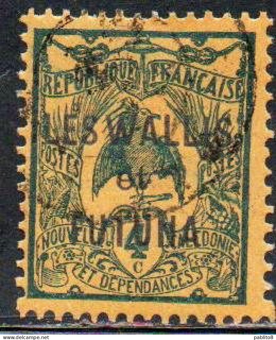 WALLIS AND FUTUNA ISLANDS 1920 1928 KAGU BIRD NEW CALEDONIA OVERPRINTED 4c USED USATO OBLITERE' - Oblitérés