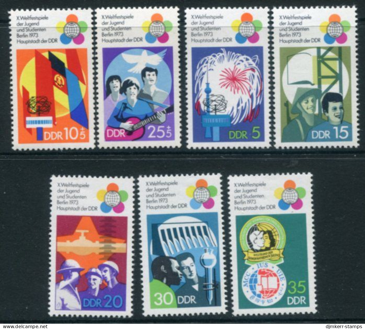 DDR / E. GERMANY 1973 Youth And Student Festival (7 + Block) MNH / **.  Michel 1829-30, 1862-66, Block 38 - Unused Stamps