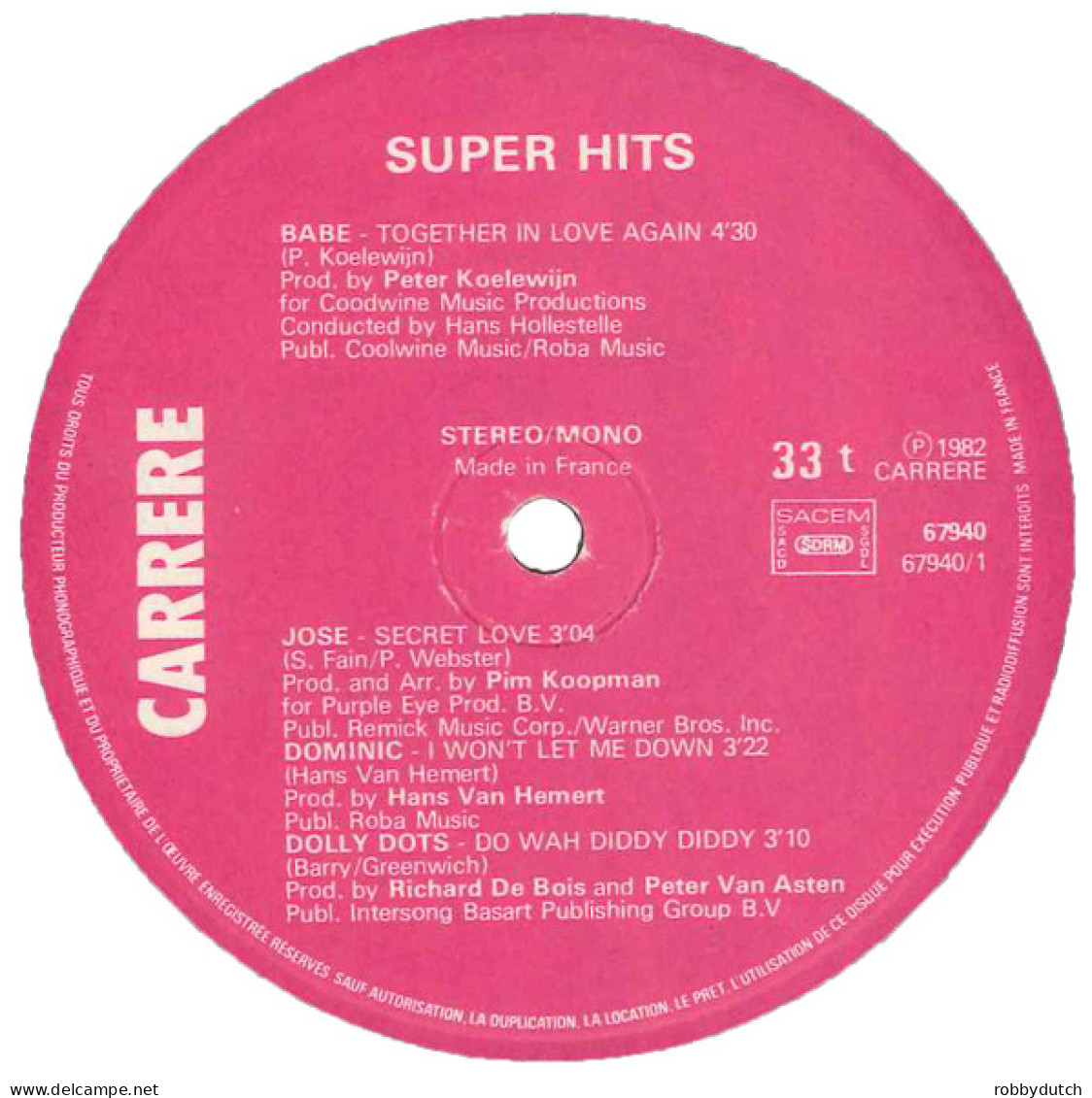 * 10" LP *  HITKRANT - SUPERHITS (France 1982 EX-) - Compilaciones