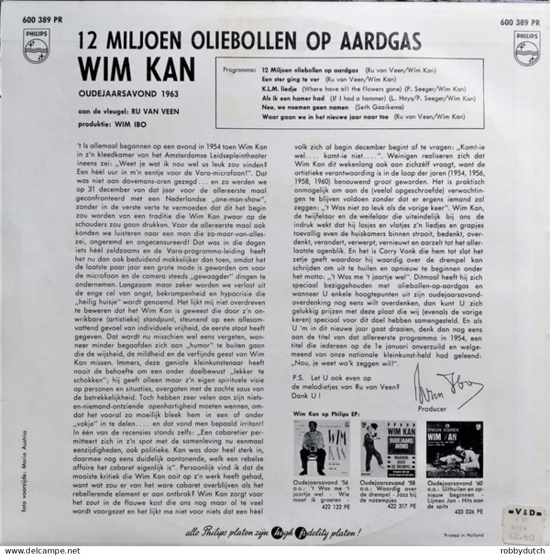 * 10" LP *  WIM KAN - OUDEJAARSAVOND 1963 : 12 MILJOEN OLIEBOLLEN OP AARDGAS - Humor, Cabaret