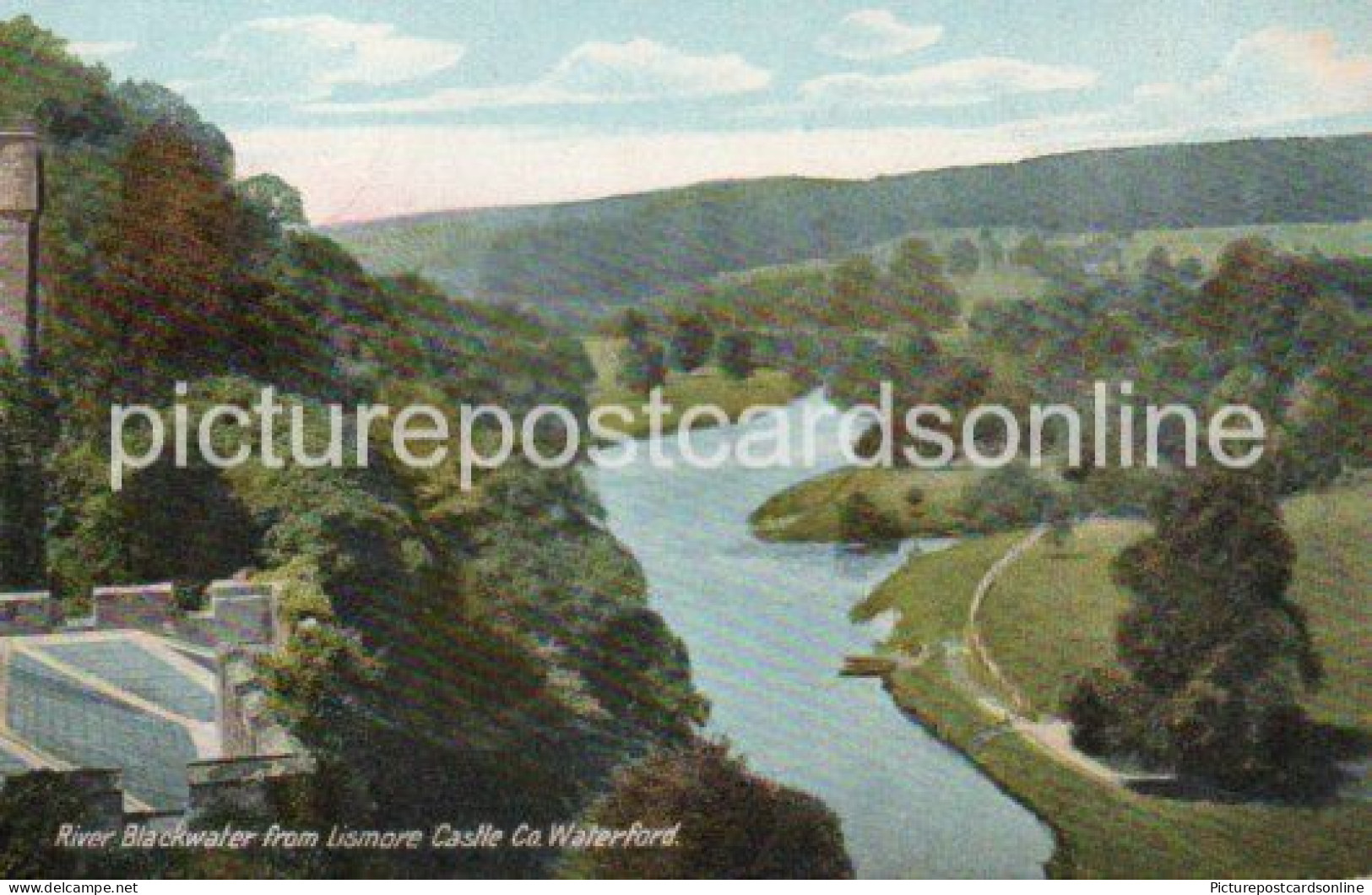 RIVER BLACKWATER FROM LISMORE CASTLE OLD COLOUR POSTCARD WATERFORD IRELAND - Waterford